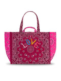 Maxi Cabas Matelassé - LOVE - Bordeaux / Fuchsia