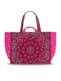 Quilted Maxi Cabas Tote - LOVE - Burgundy / Fuchsia