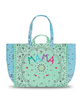 Quilted Maxi Cabas Tote - MAMA - Mint / Pale Blue