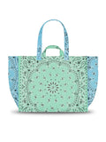 Quilted Maxi Cabas Tote - MAMA - Mint / Pale Blue