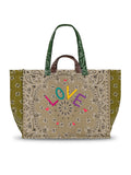 Quilted Maxi Cabas Tote - LOVE - Beige / Colorblock