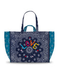 Quilted Maxi Cabas Tote - LOVE - Navy / Petrol