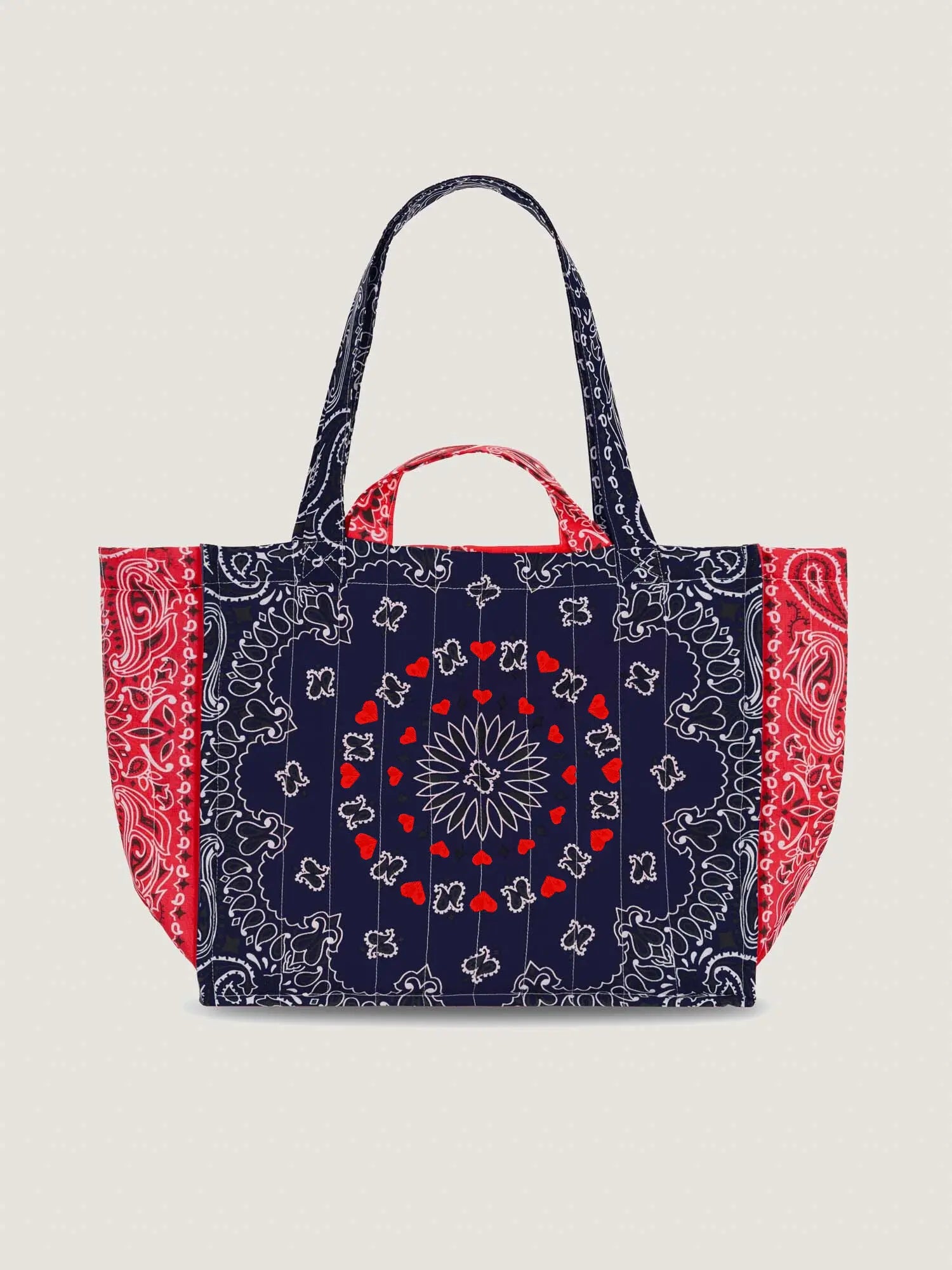 Moyen Cabas Matelassé - MULTI COEURS - Navy / Real Red