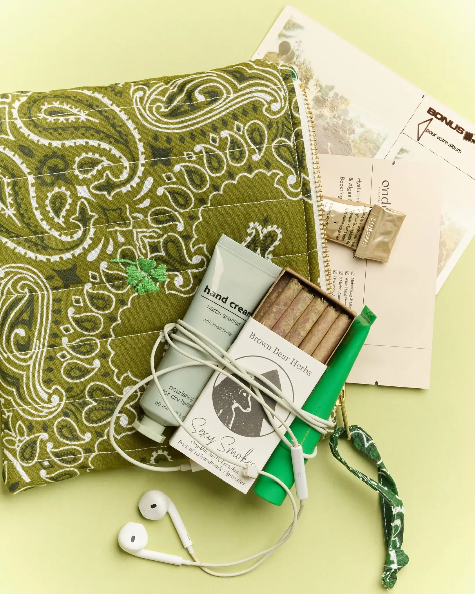 Mini Pochette Zippée Matelassée - TREFLE - Bronze / Vert Week-end