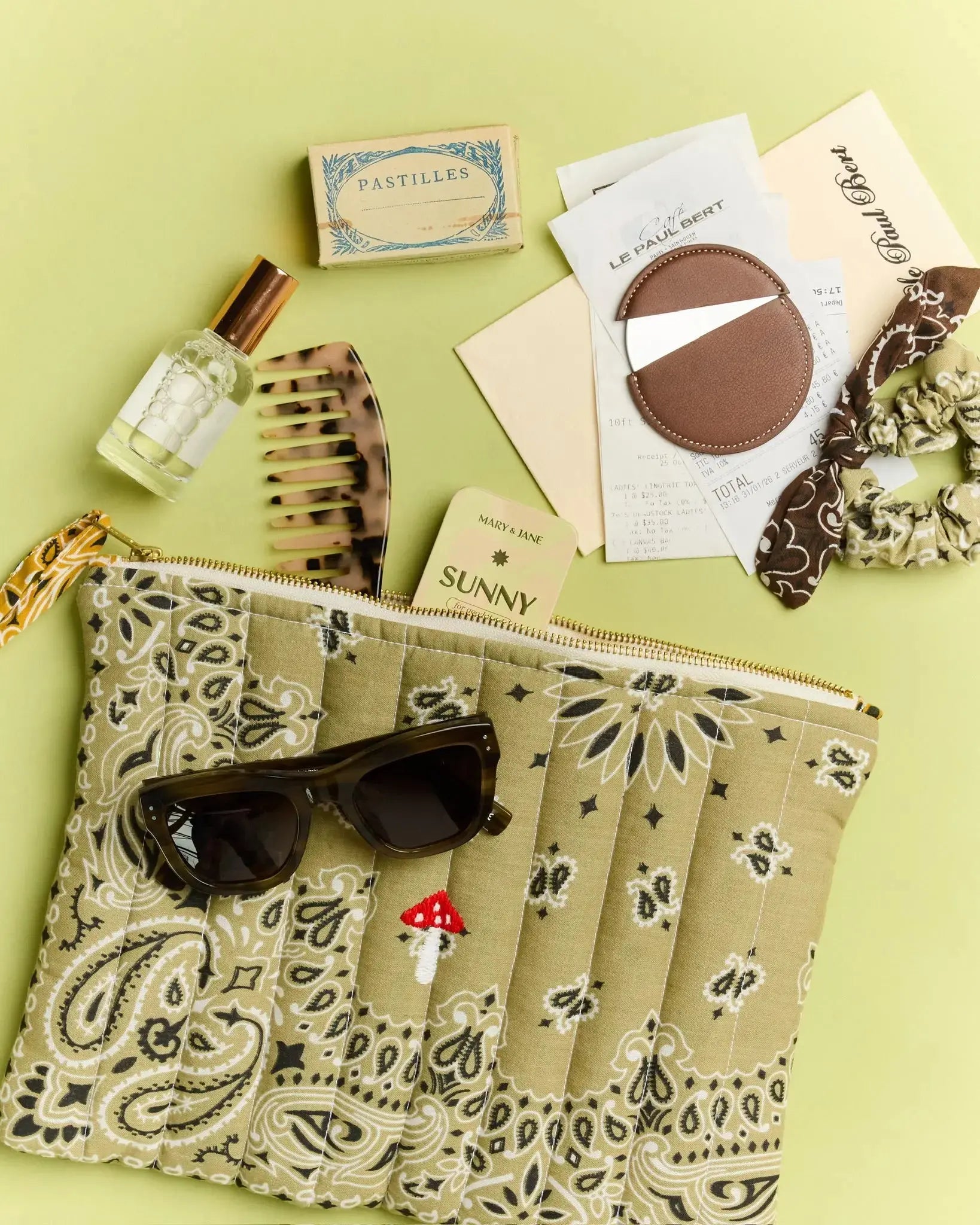 Pochette zippée Matelassée - CHAMPIGNON - Beige / Moutarde