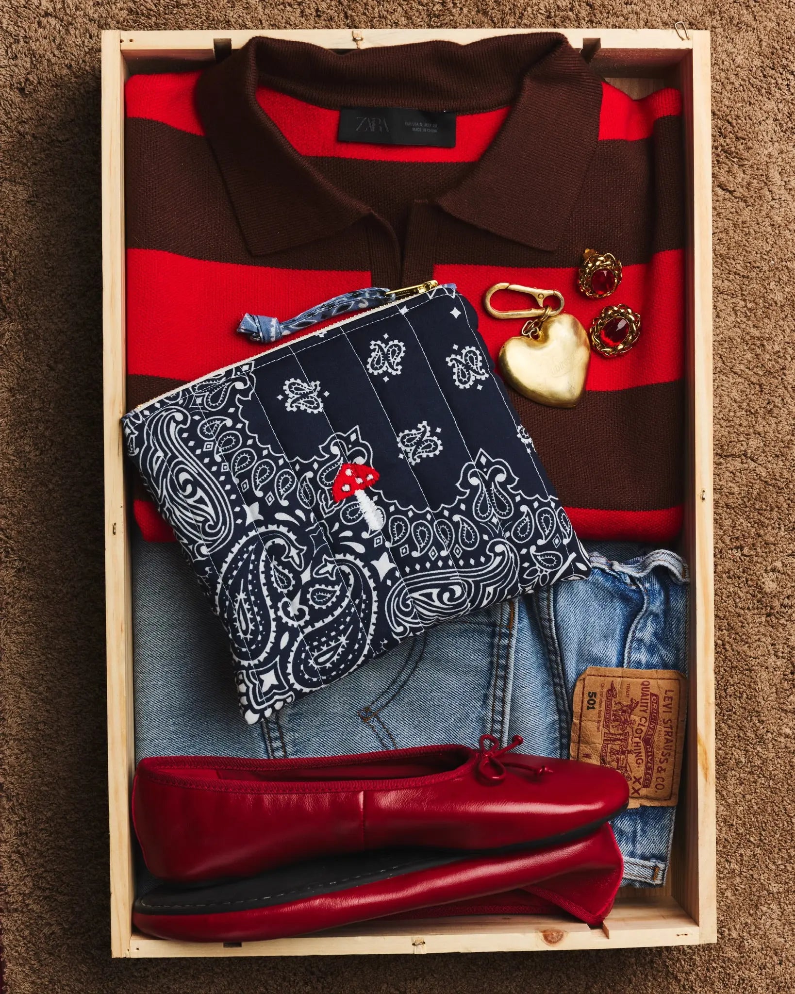 Mini Zipped Quilted Pouch - MUSHROOM - Navy / Chambray