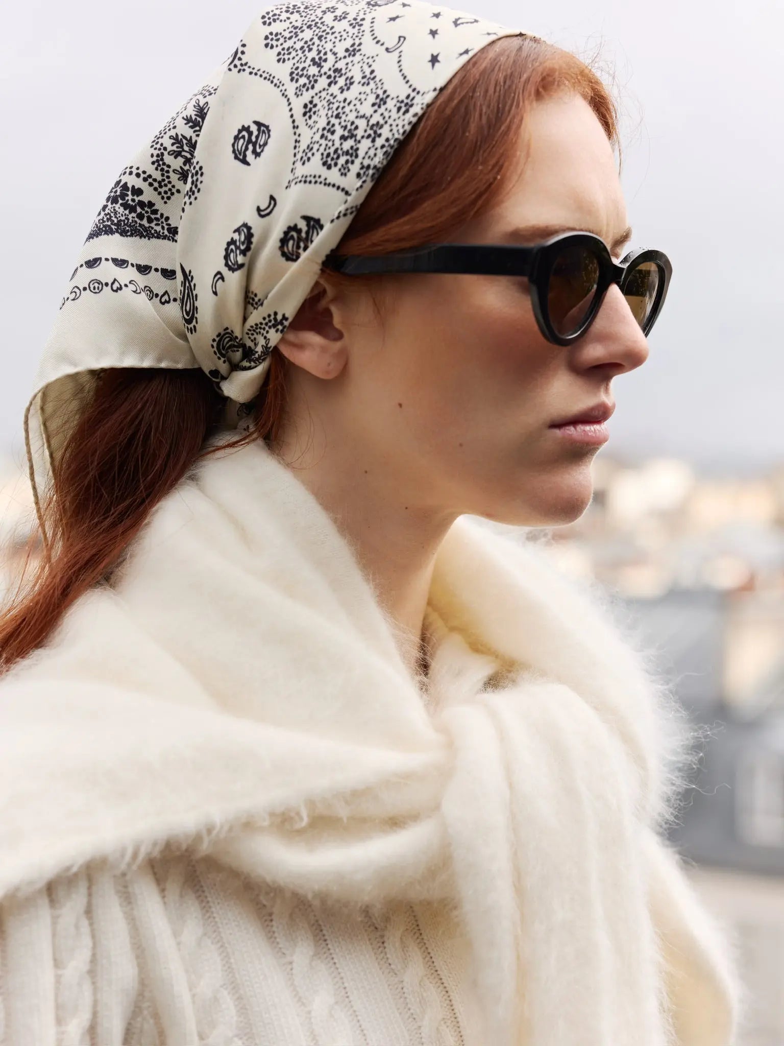 Silk Bandana - STAR - ECRU - Large Size