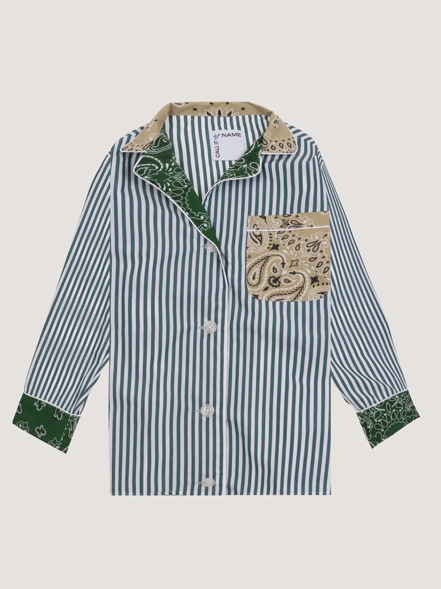 Chemise rayée - Vert Week-End / Beige