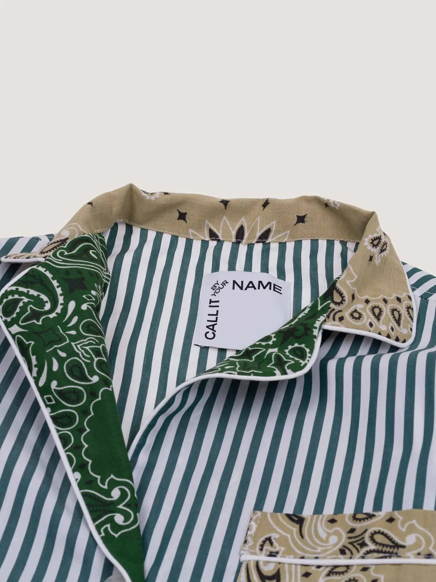 Chemise rayée - Vert Week-End / Beige