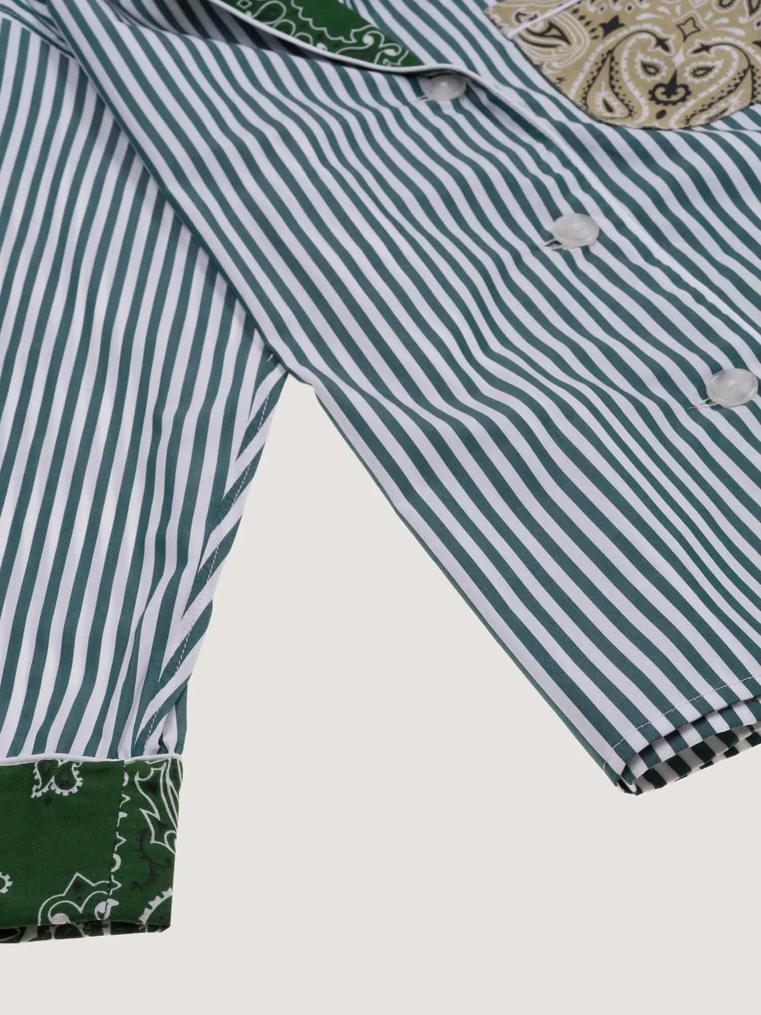 Chemise rayée - Vert Week-End / Beige