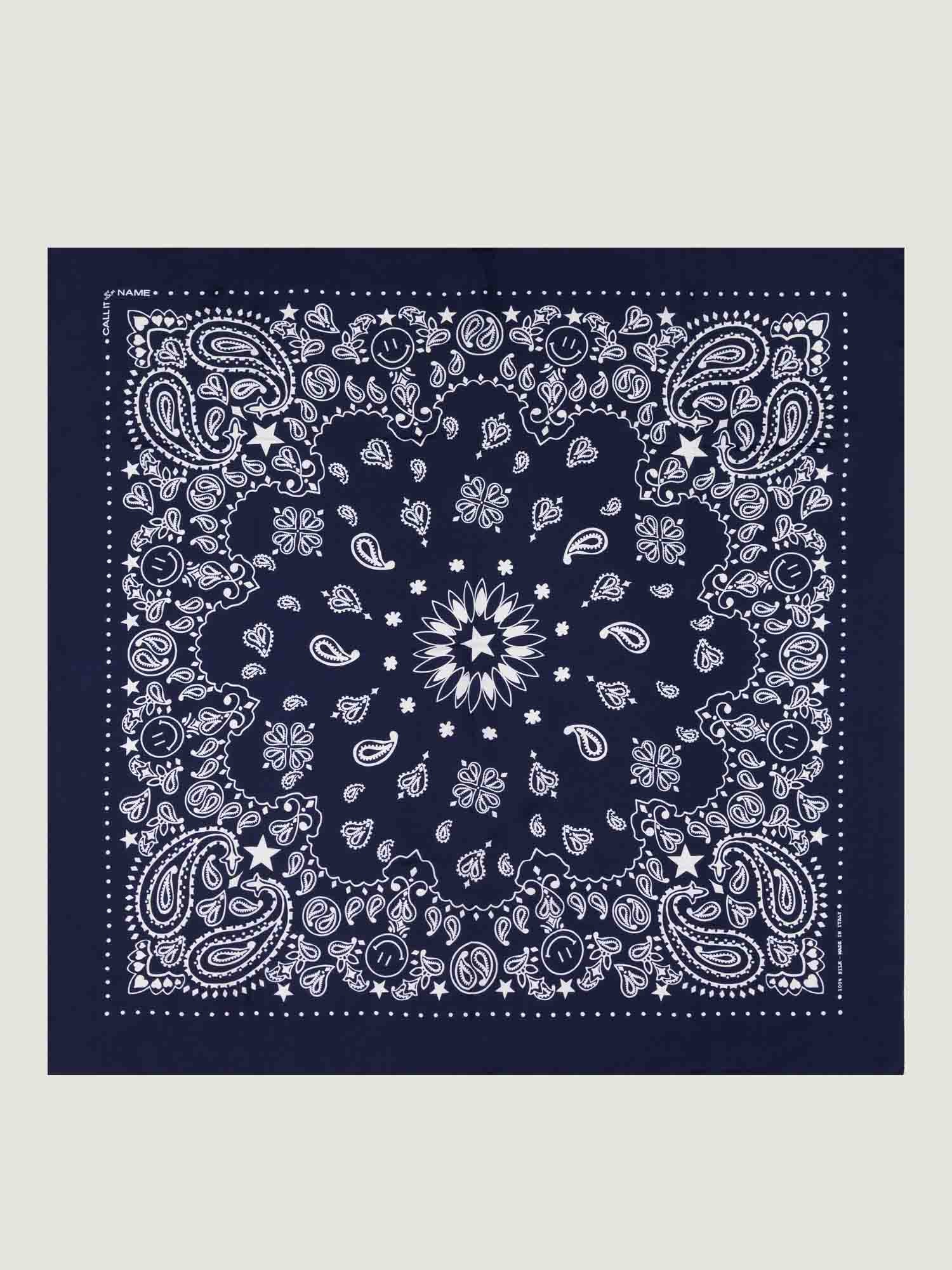 Silk Bandana - STAR - NAVY - Large Size