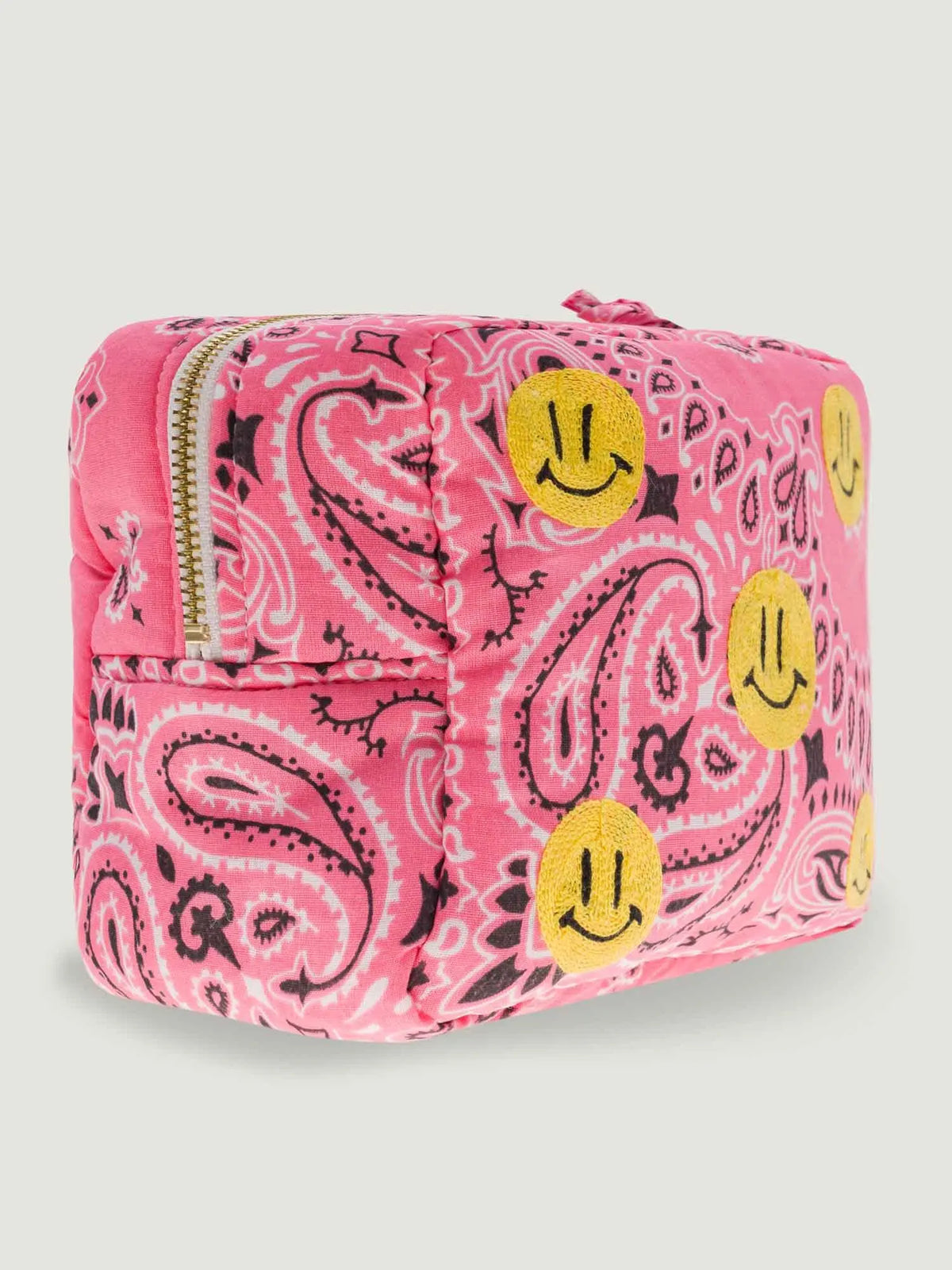 Rectangular Toiletry Bag - MULTI-EMOJIS HAPPY FACE - Strawberry Pink / Pale Pink