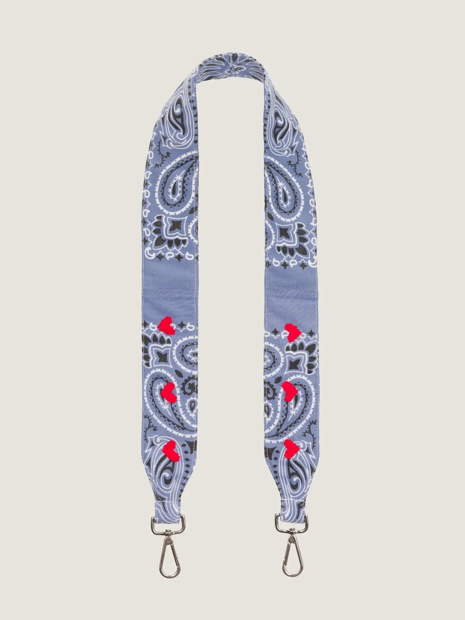 Embroidered Large Bag Strap - HEARTS - Chambray