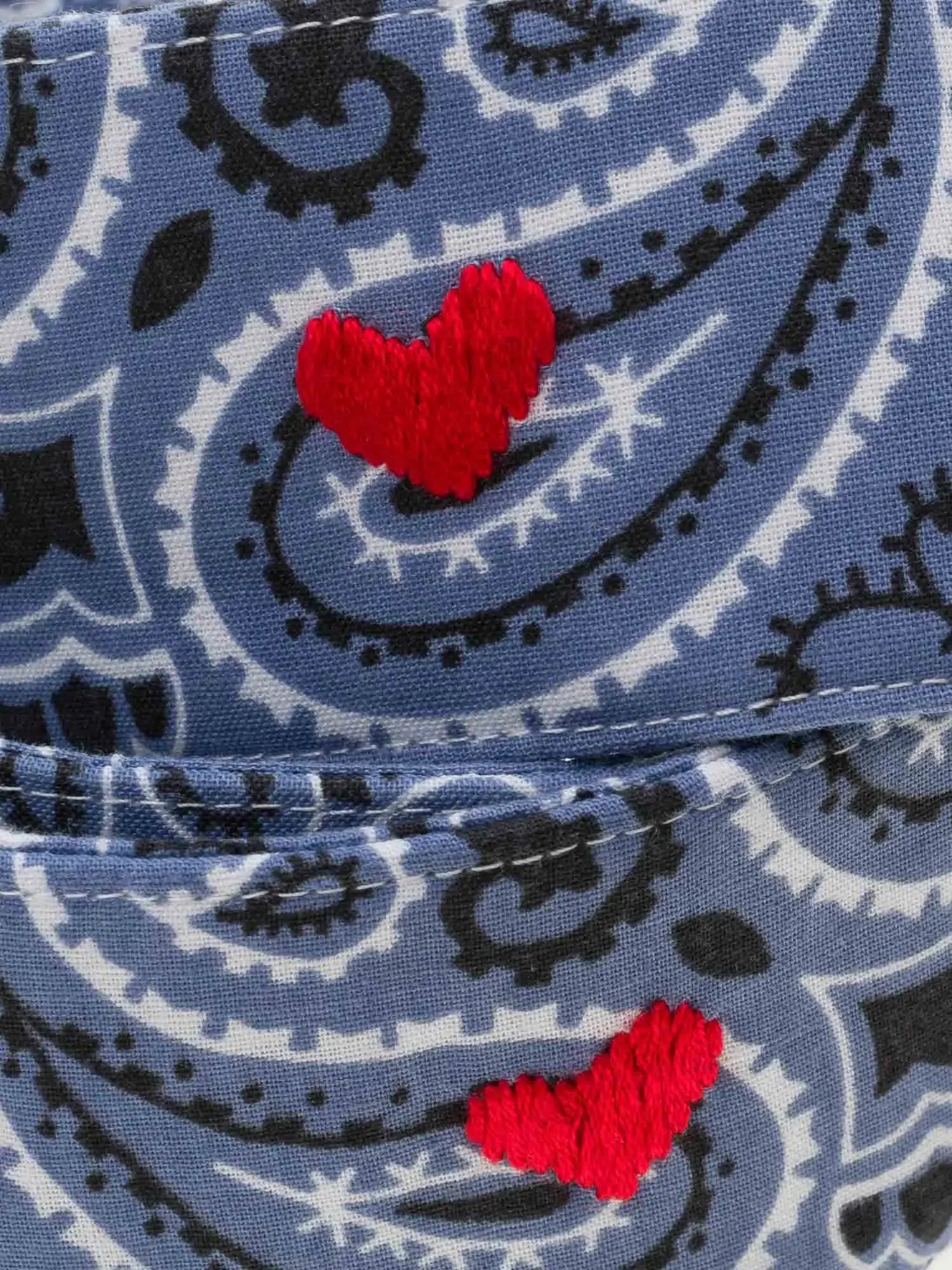 Embroidered Large Bag Strap - HEARTS - Chambray