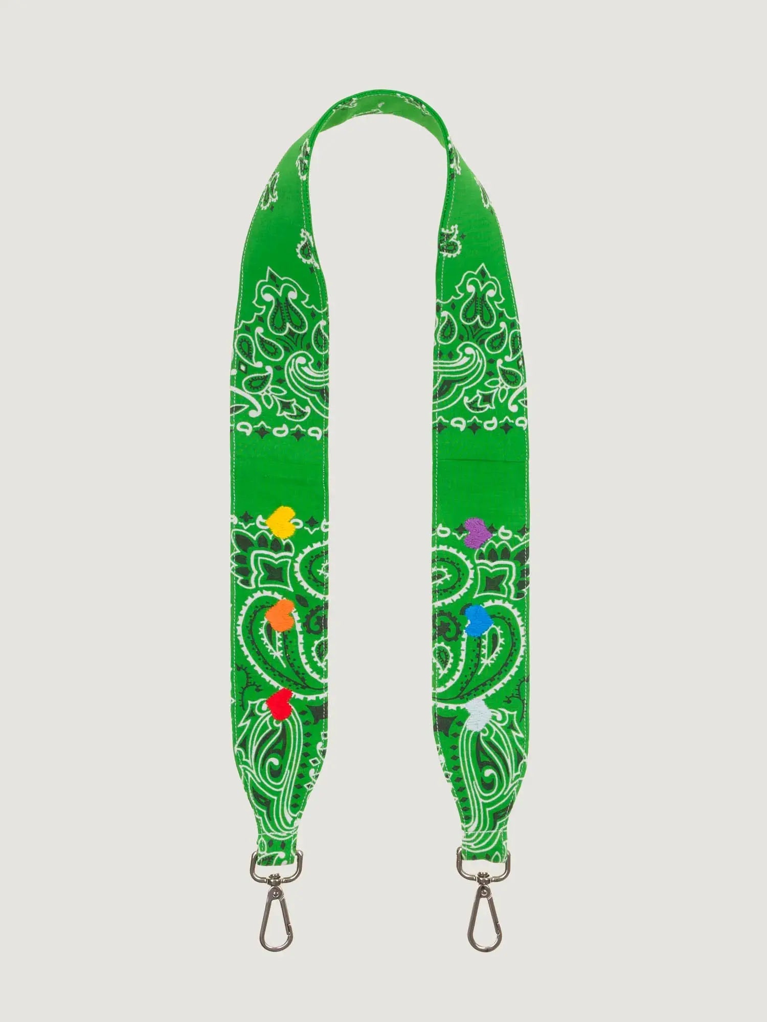 Grande Bandoulière Brodée - COEURS - Vert gazon