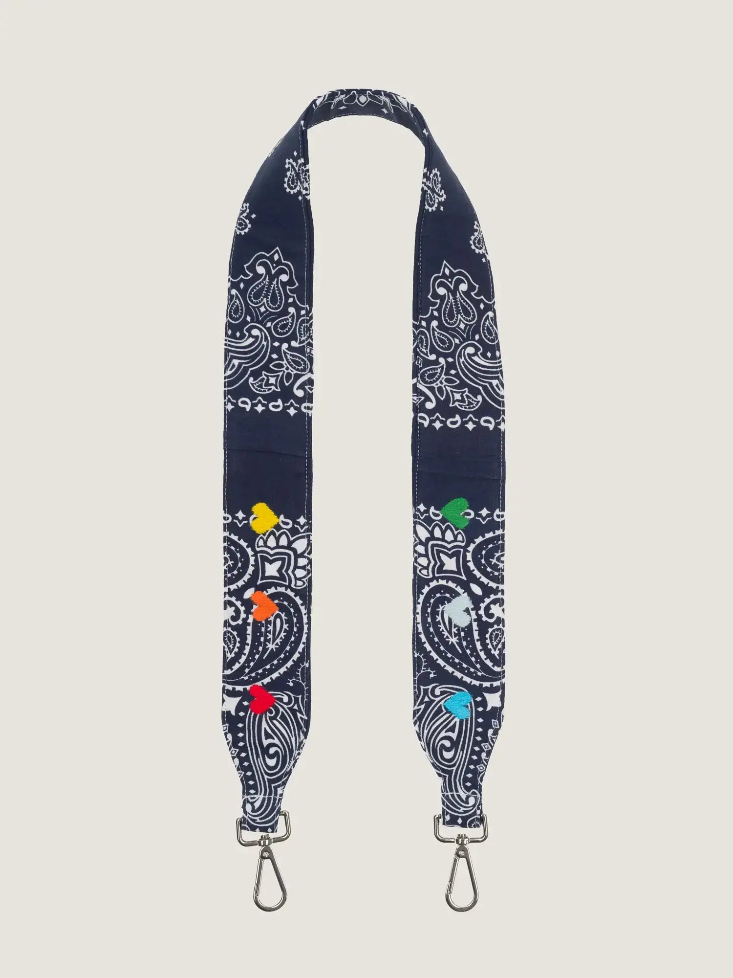 Embroidered  Large shoulder strap - HEARTS- Navy