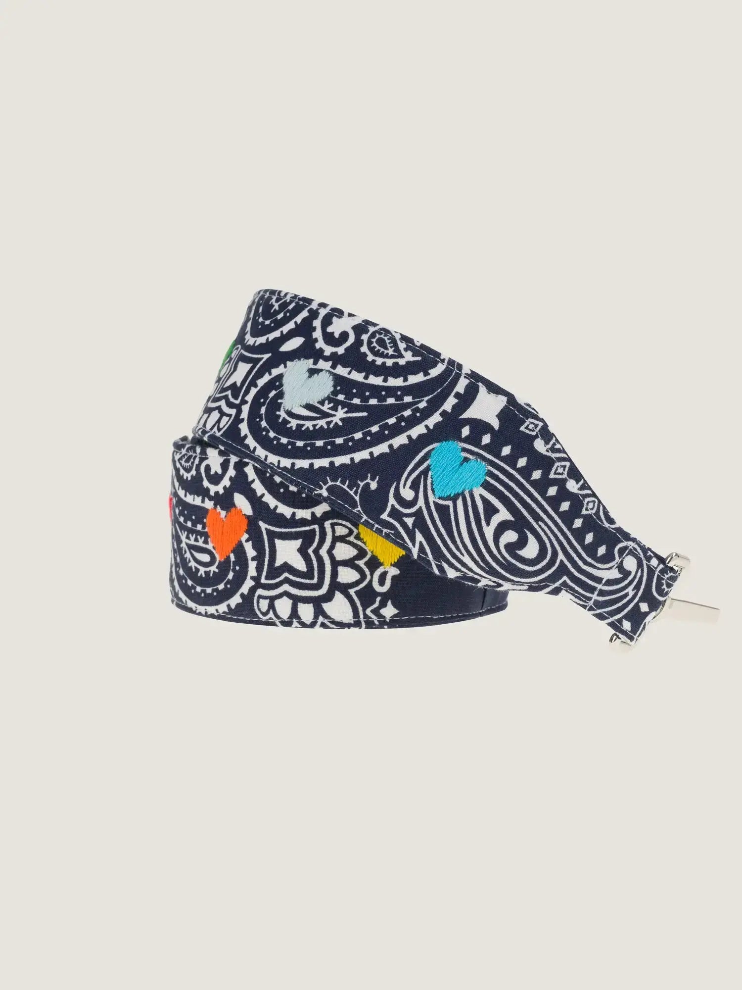 Embroidered  Large shoulder strap - HEARTS- Navy