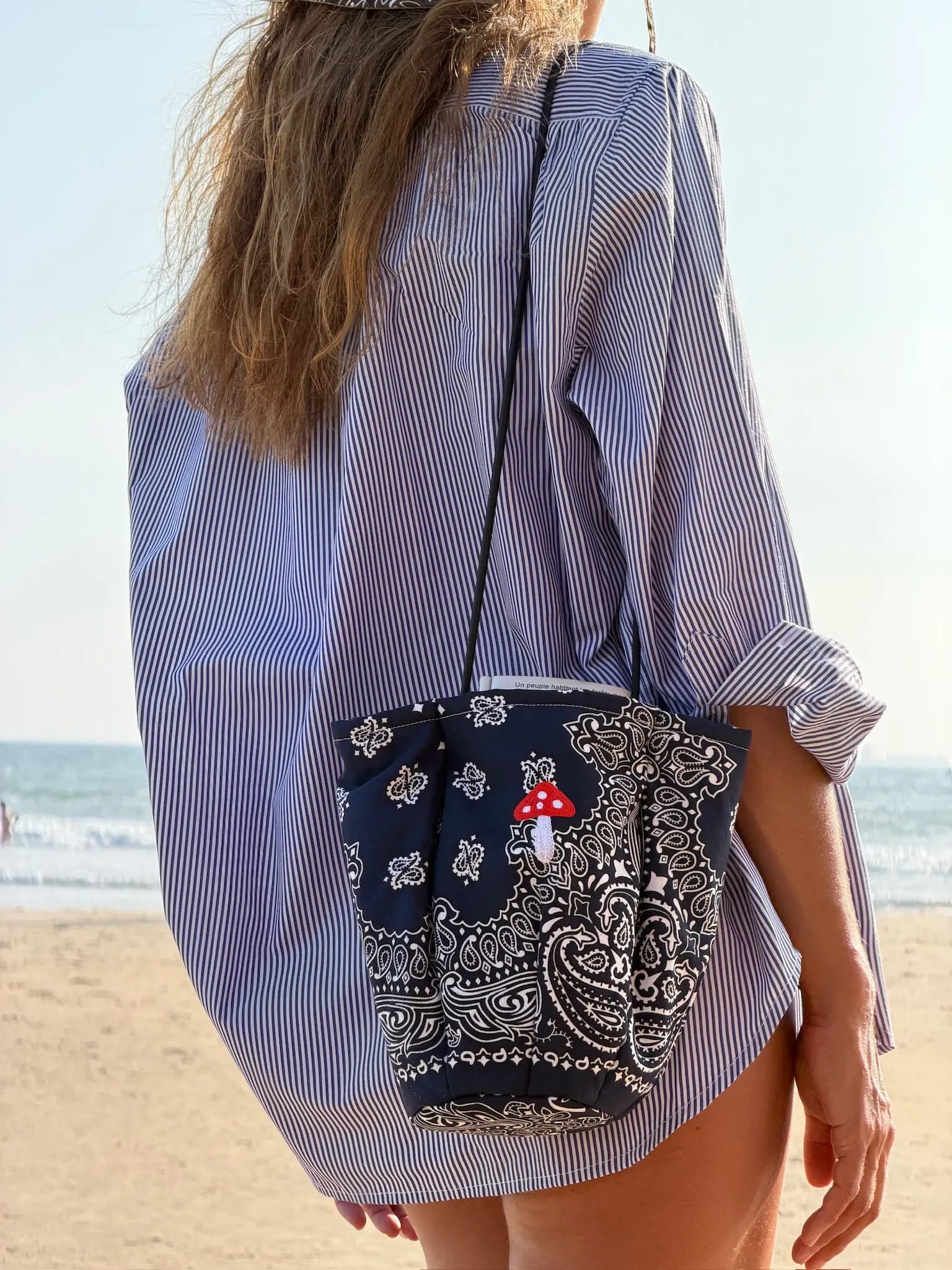 Embroidered Petal Bag - Mushroom - Navy / Chambray