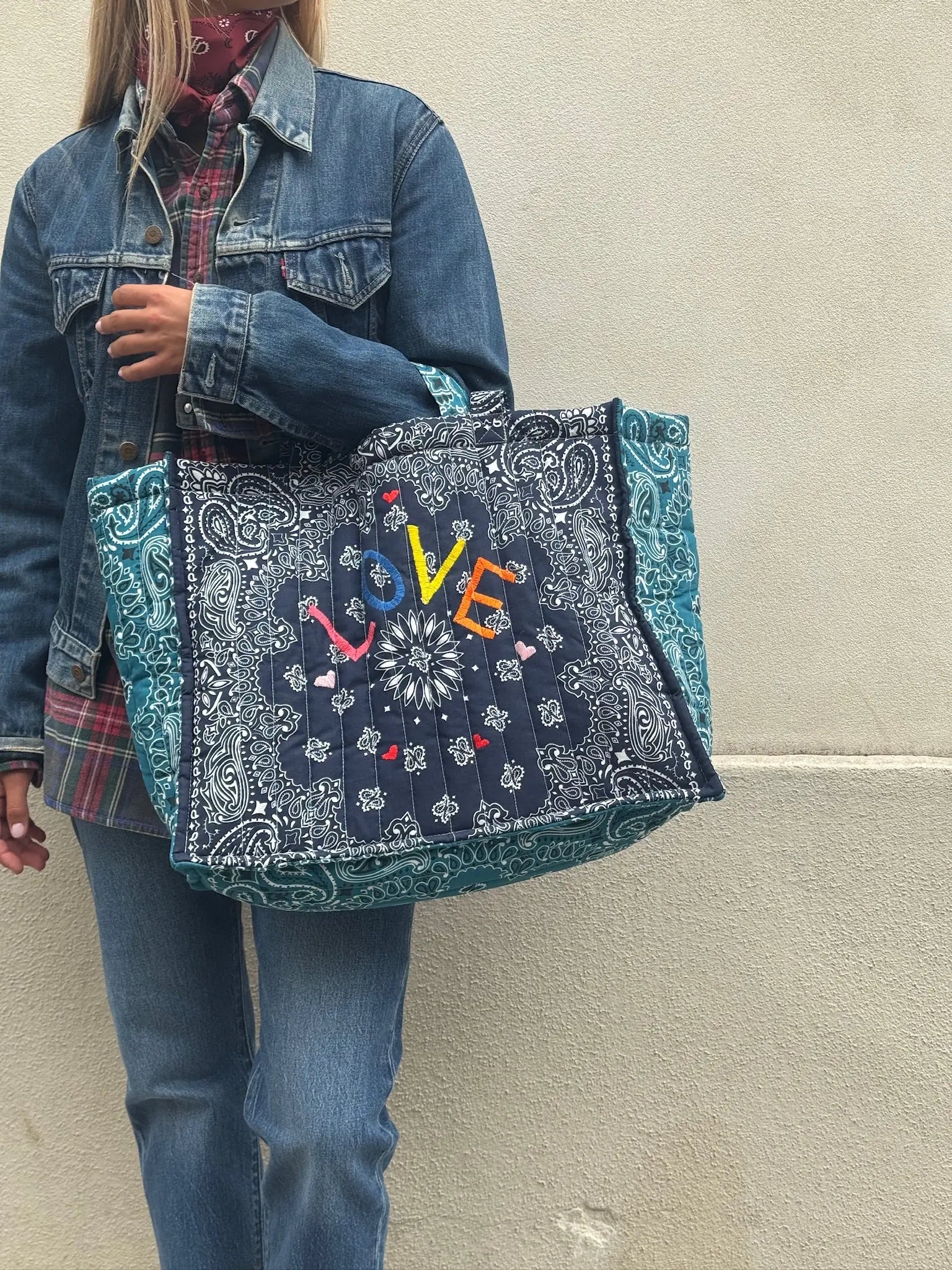 Maxi Cabas Matelassé - LOVE - Navy / Pétrole