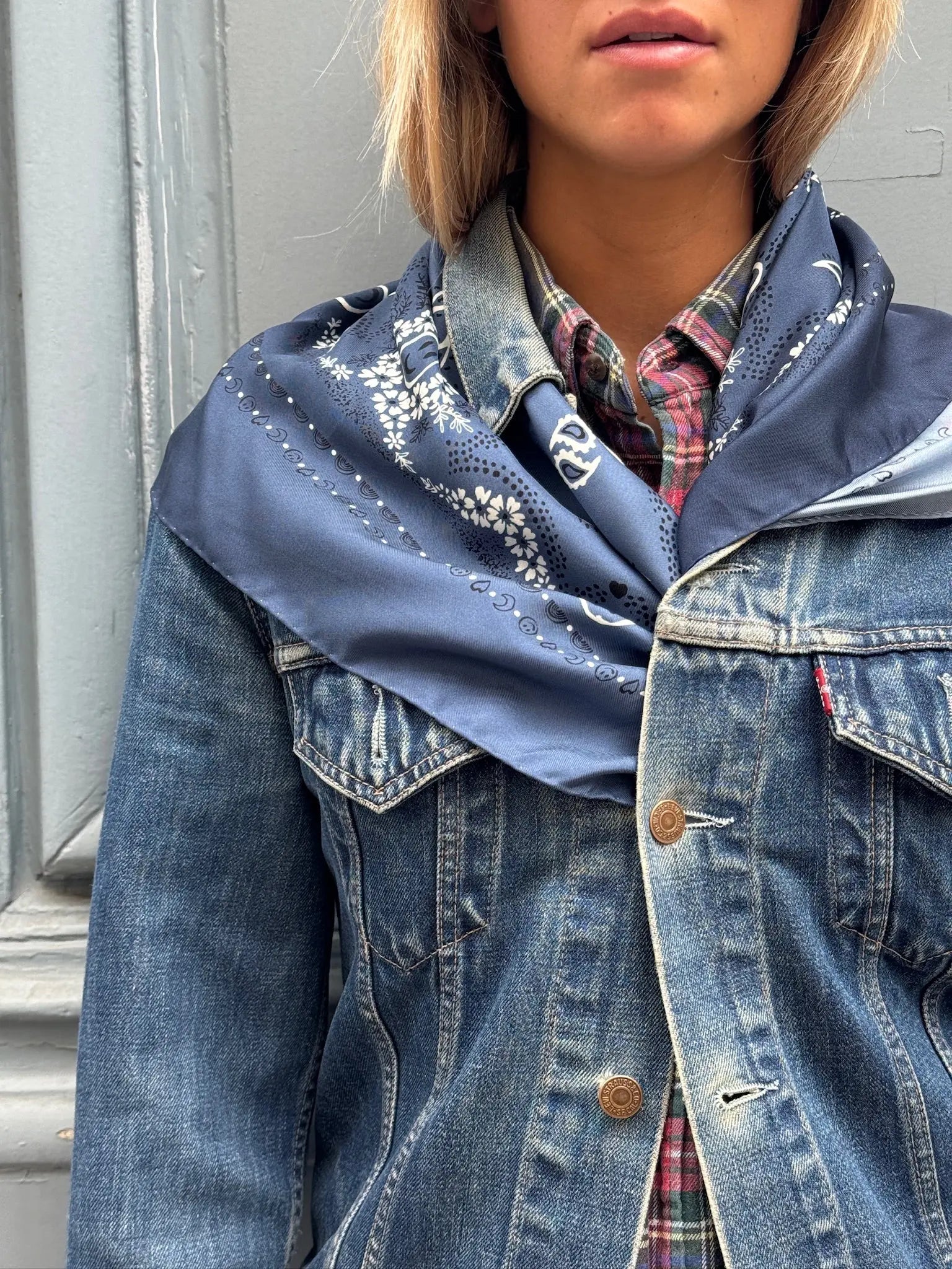 Silk Bandana - CHAMBRAY / NAVY - Large Size