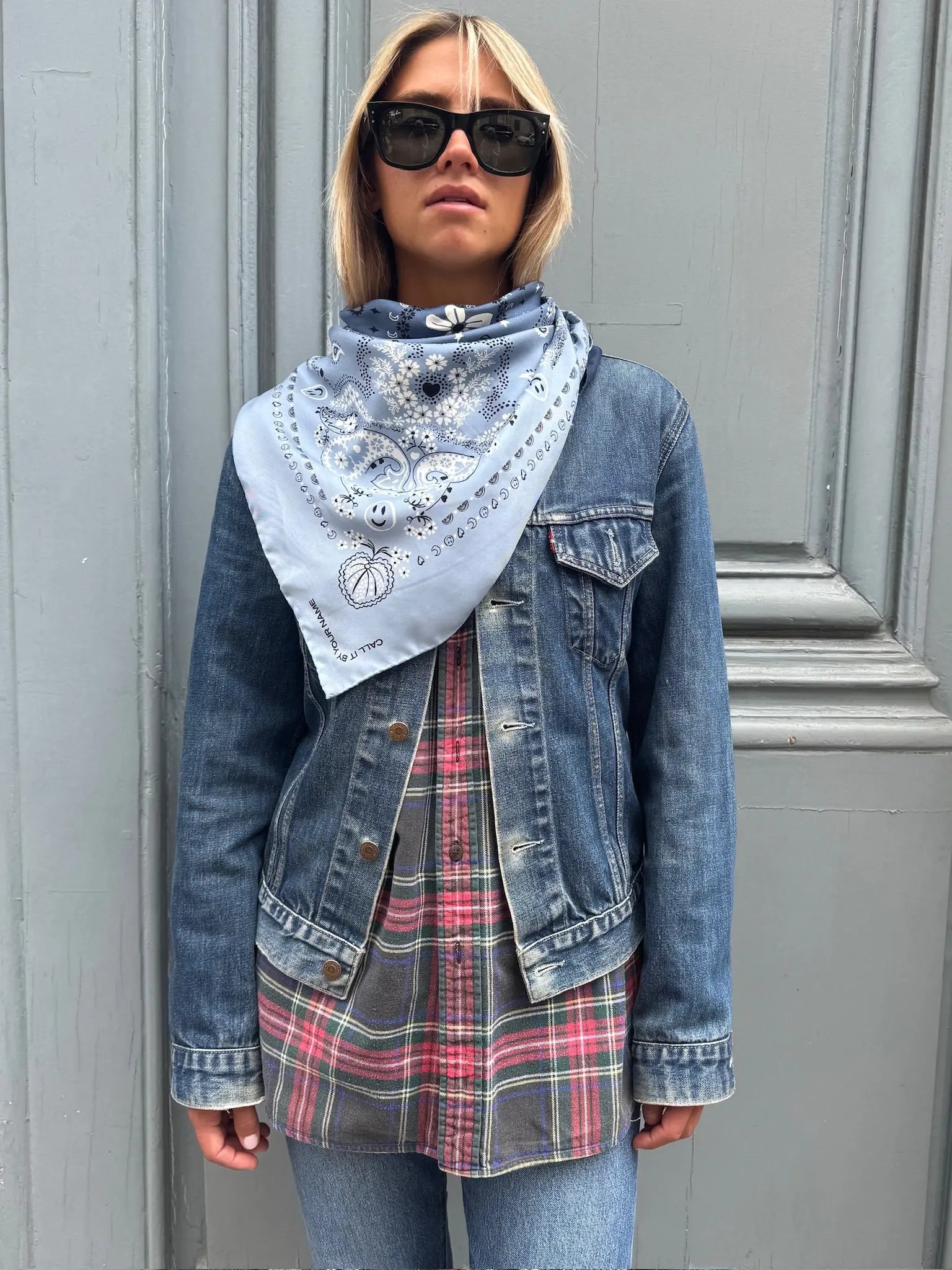 Silk Bandana - CHAMBRAY / NAVY - Large Size