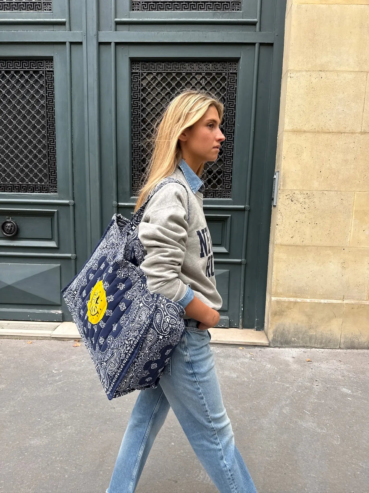 Maxi Cabas Matelassé - HAPPY FACE - All Navy