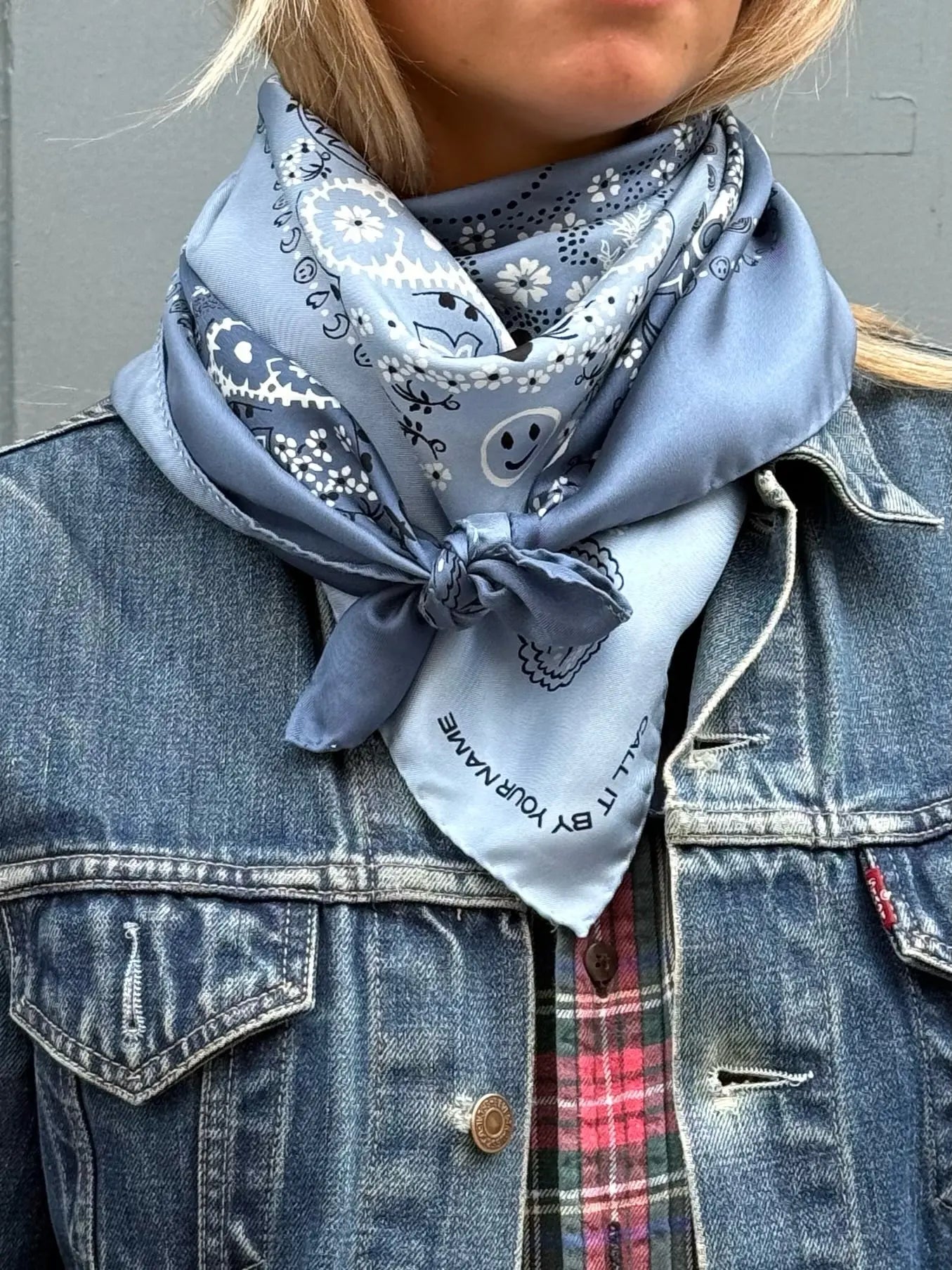 Silk Bandana - CHAMBRAY / NAVY - Large Size