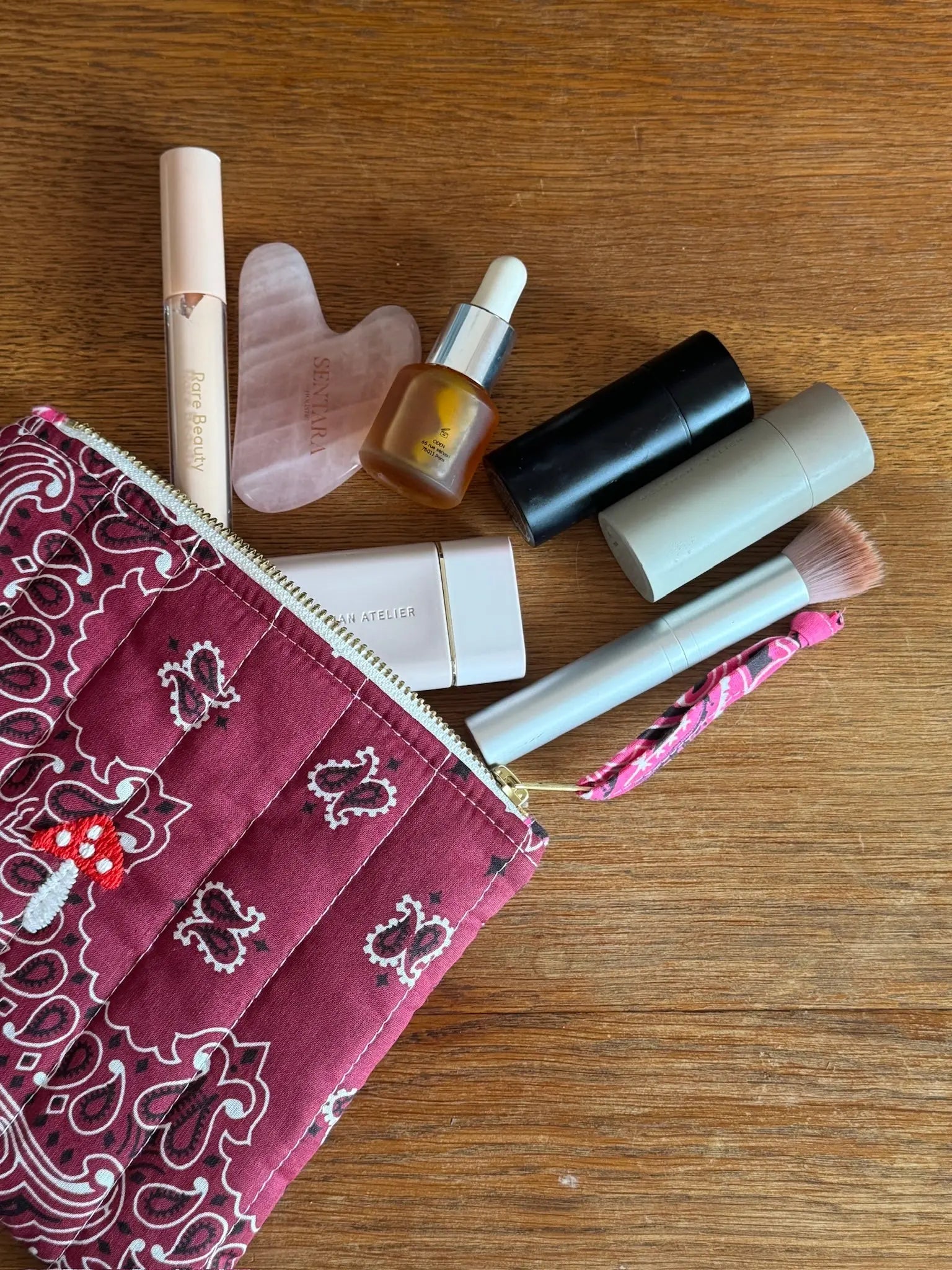 Mini Pochette Zippée Matelassée - CHAMPIGNON - Bordeaux / Fuchsia