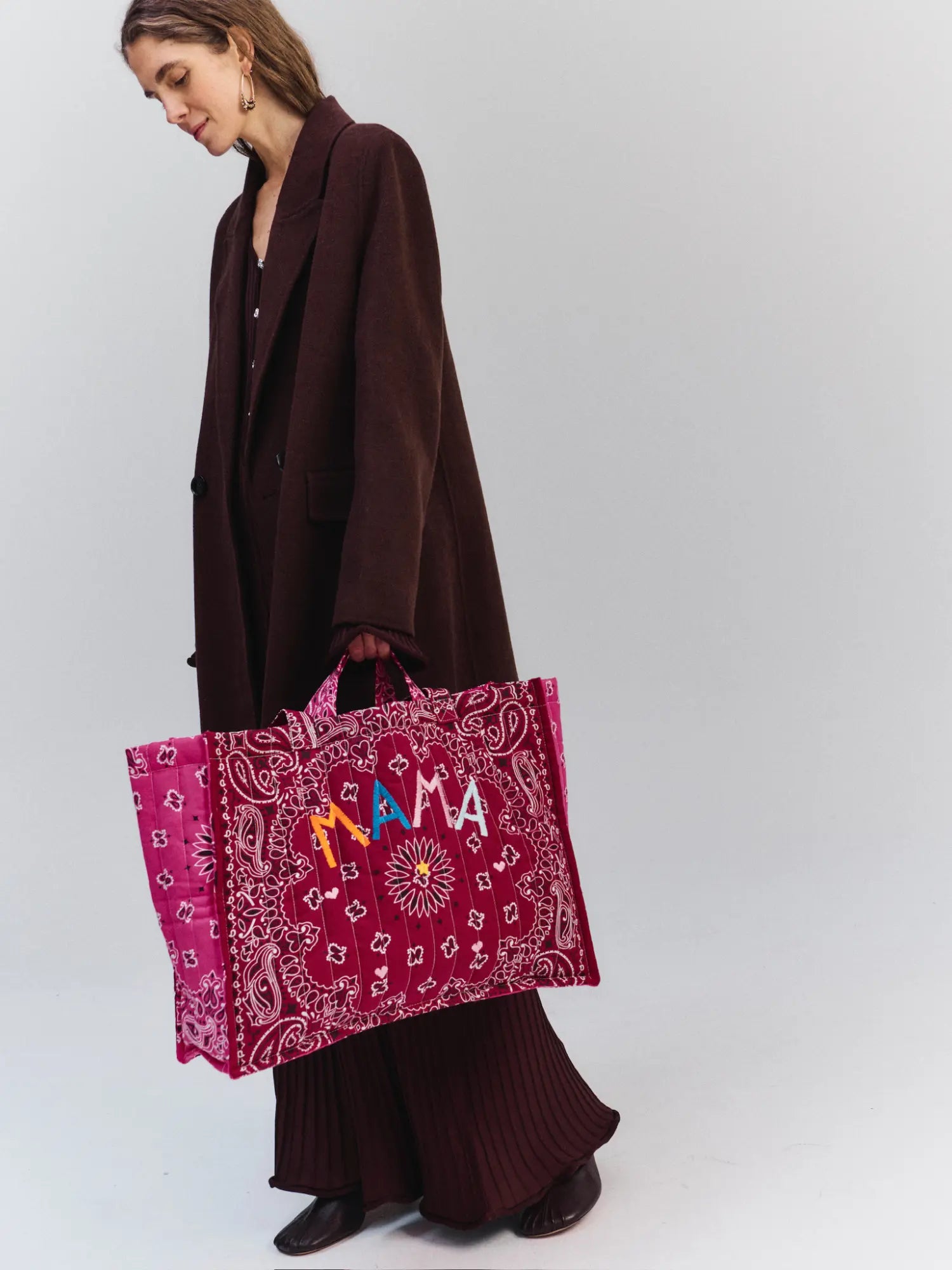 Maxi Cabas Matelassé - MAMA - Bordeaux / Fuchsia