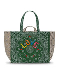 Quilted Maxi Cabas Tote - LOVE - Weekend Green / Beige