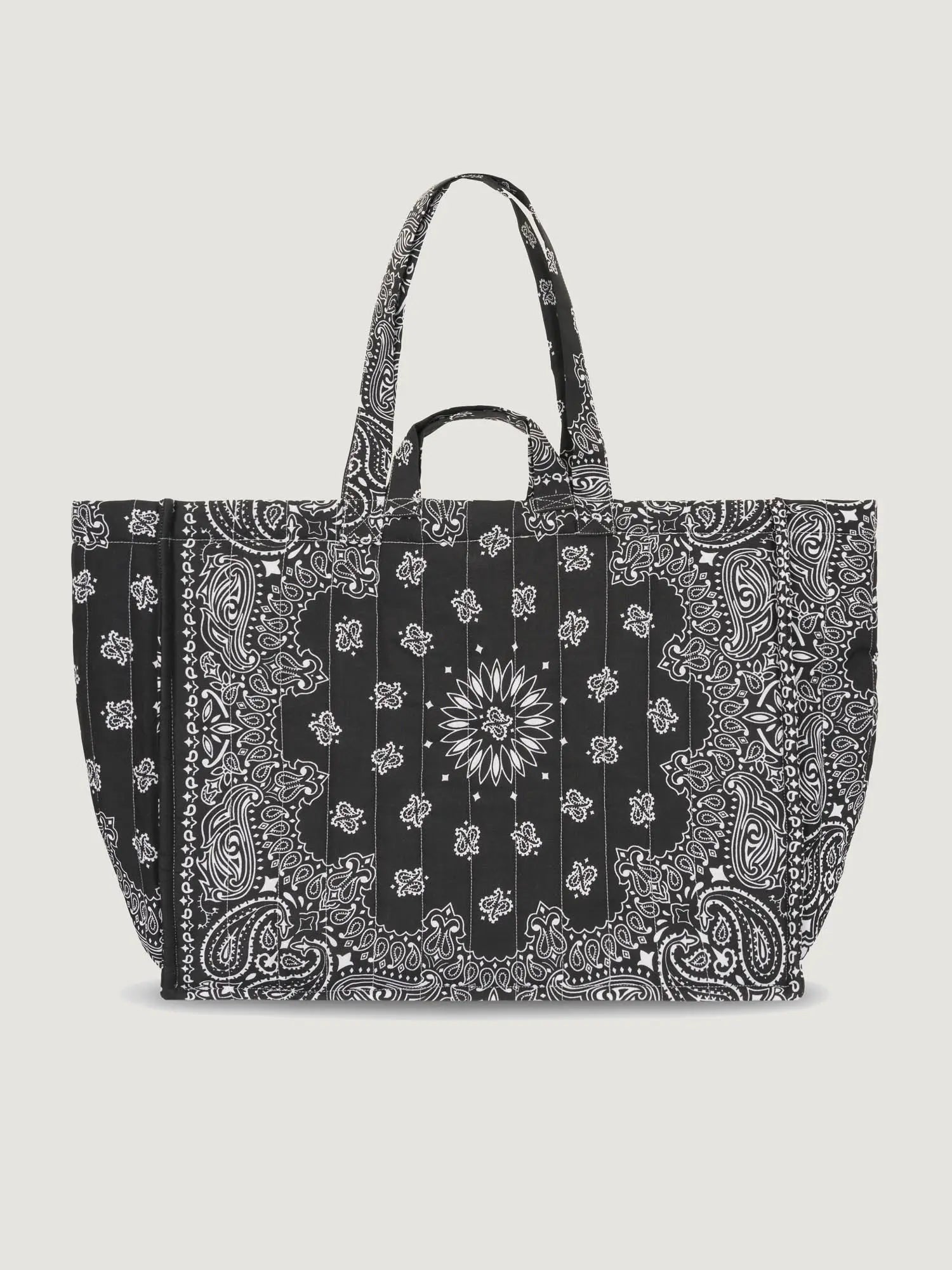 Quilted Maxi Cabas Tote - HAPPY FACE - All Black 