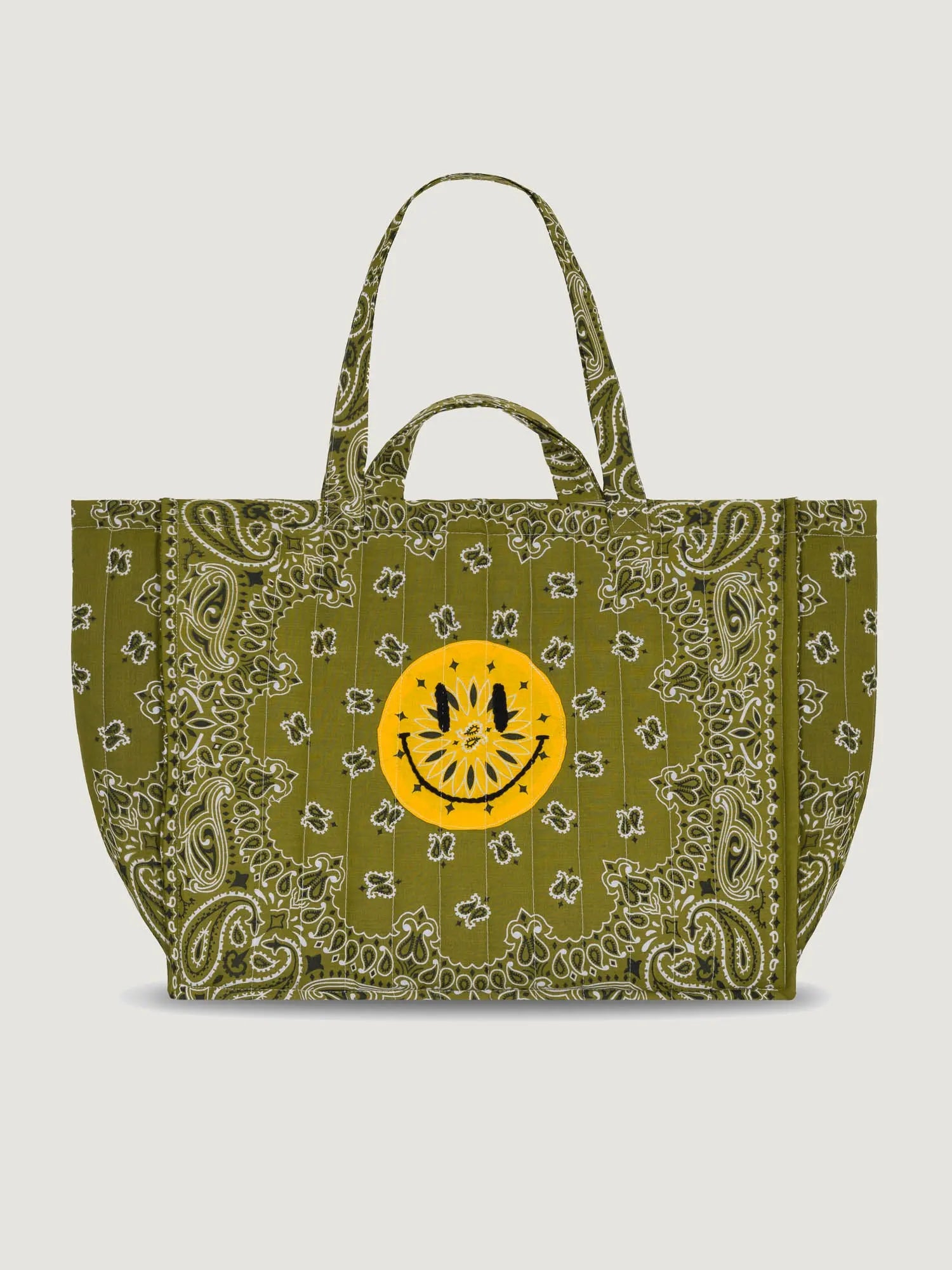 Quilted Maxi Cabas Tote - HAPPY FACE - All Bronze