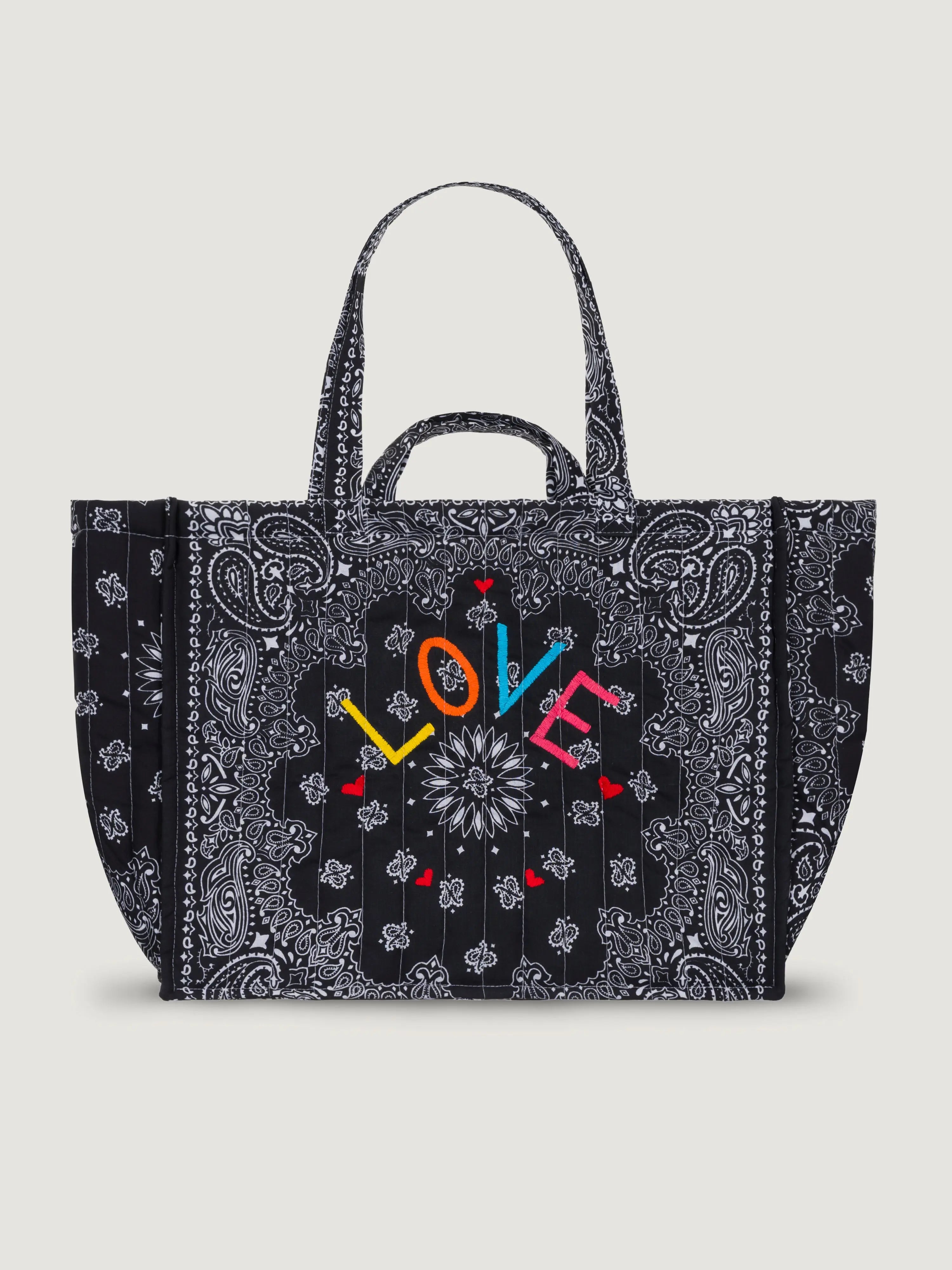Quilted Maxi Cabas Tote - LOVE - All Black