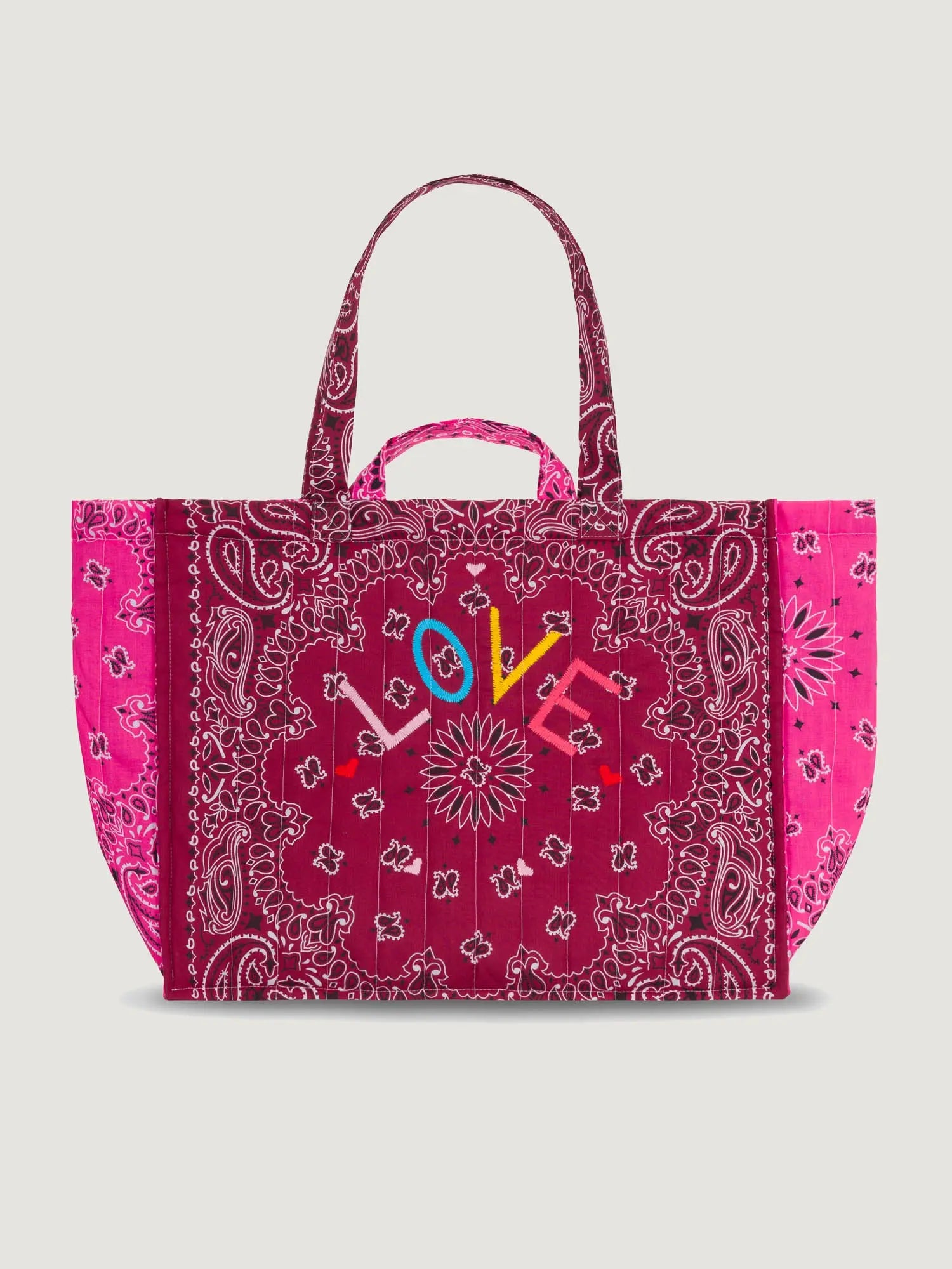 Quilted Maxi Cabas Tote - LOVE - Burgundy / Fuchsia