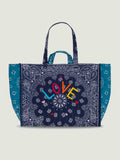Quilted Maxi Cabas Tote - LOVE - Navy / Petrol