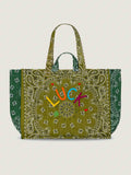 Quilted Maxi Cabas Tote - LUCK - Bronze / Week-end Green