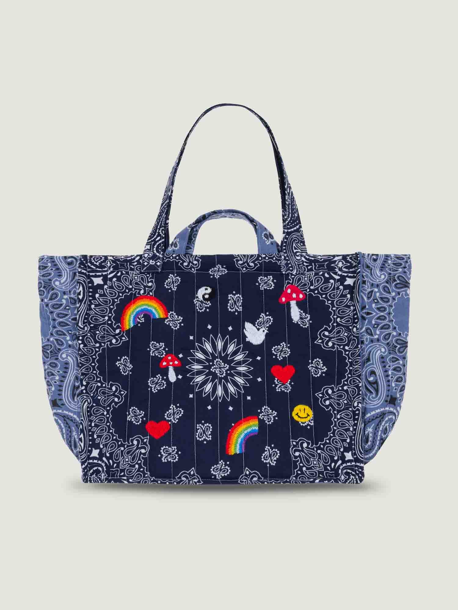Maxi Quilted Tote Bag - MULTI-EMOJIS - Navy / Chambray
