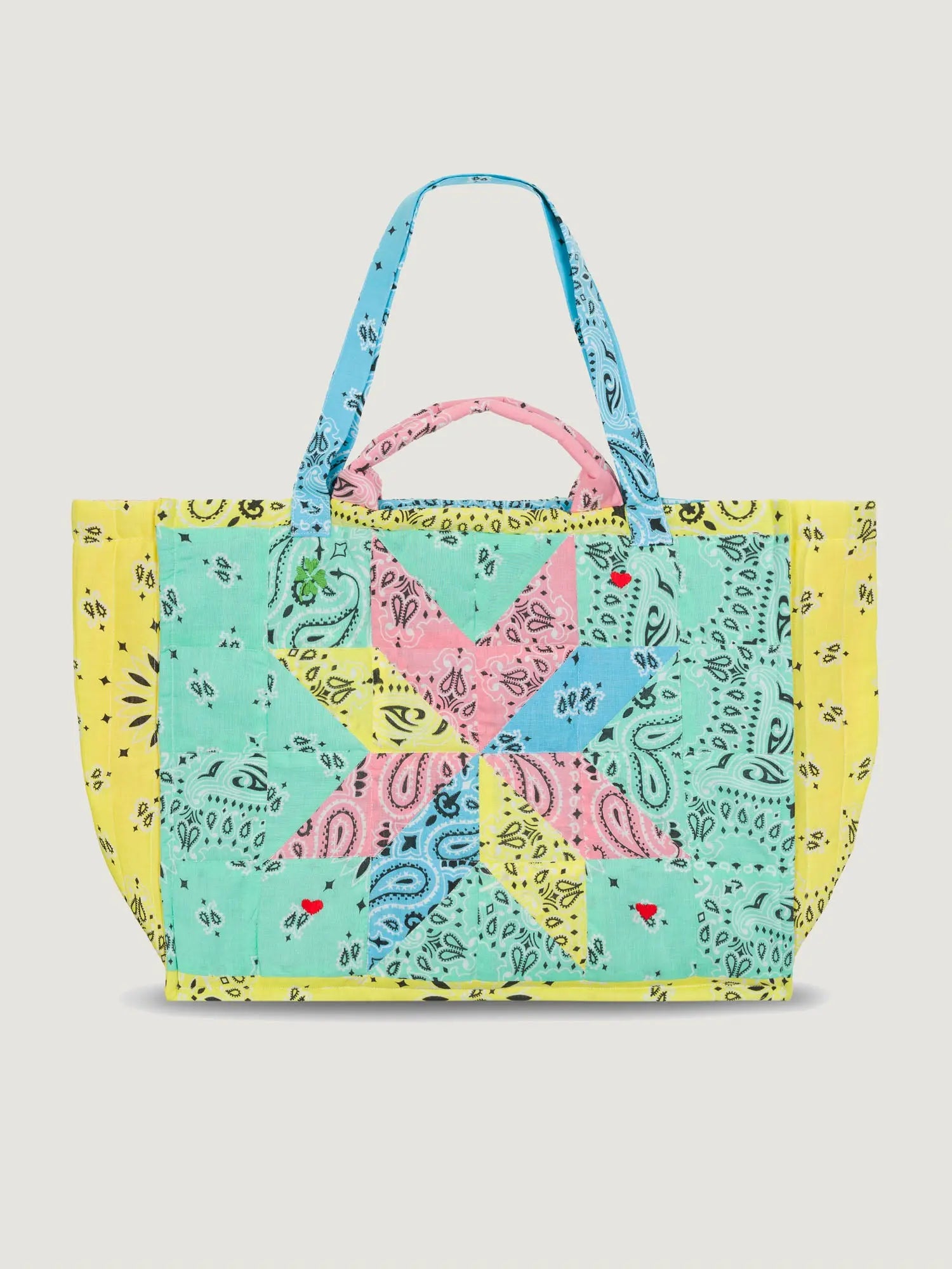 Quilted Maxi Cabas Tote - PATCHWORK - Mint/ Colorblock