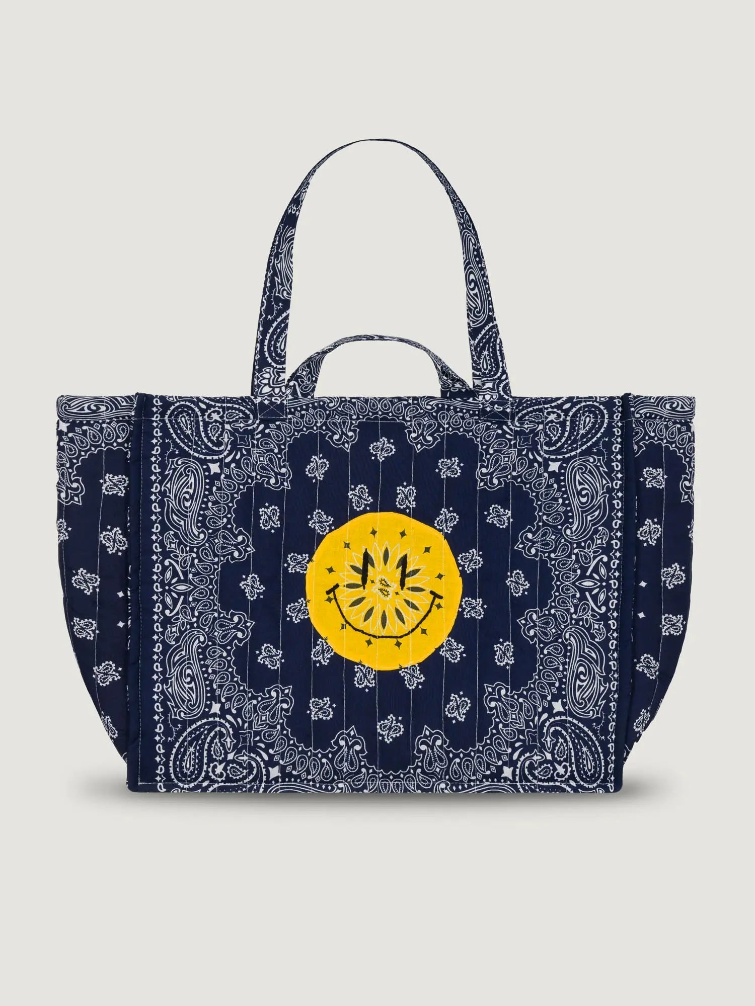Quilted Maxi Cabas Tote - HAPPY FACE - All Navy
