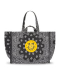 Quilted Maxi Cabas Tote - HAPPY FACE - All Black