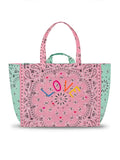 Maxi Cabas Tote - LOVE - Pale Pink / Mint