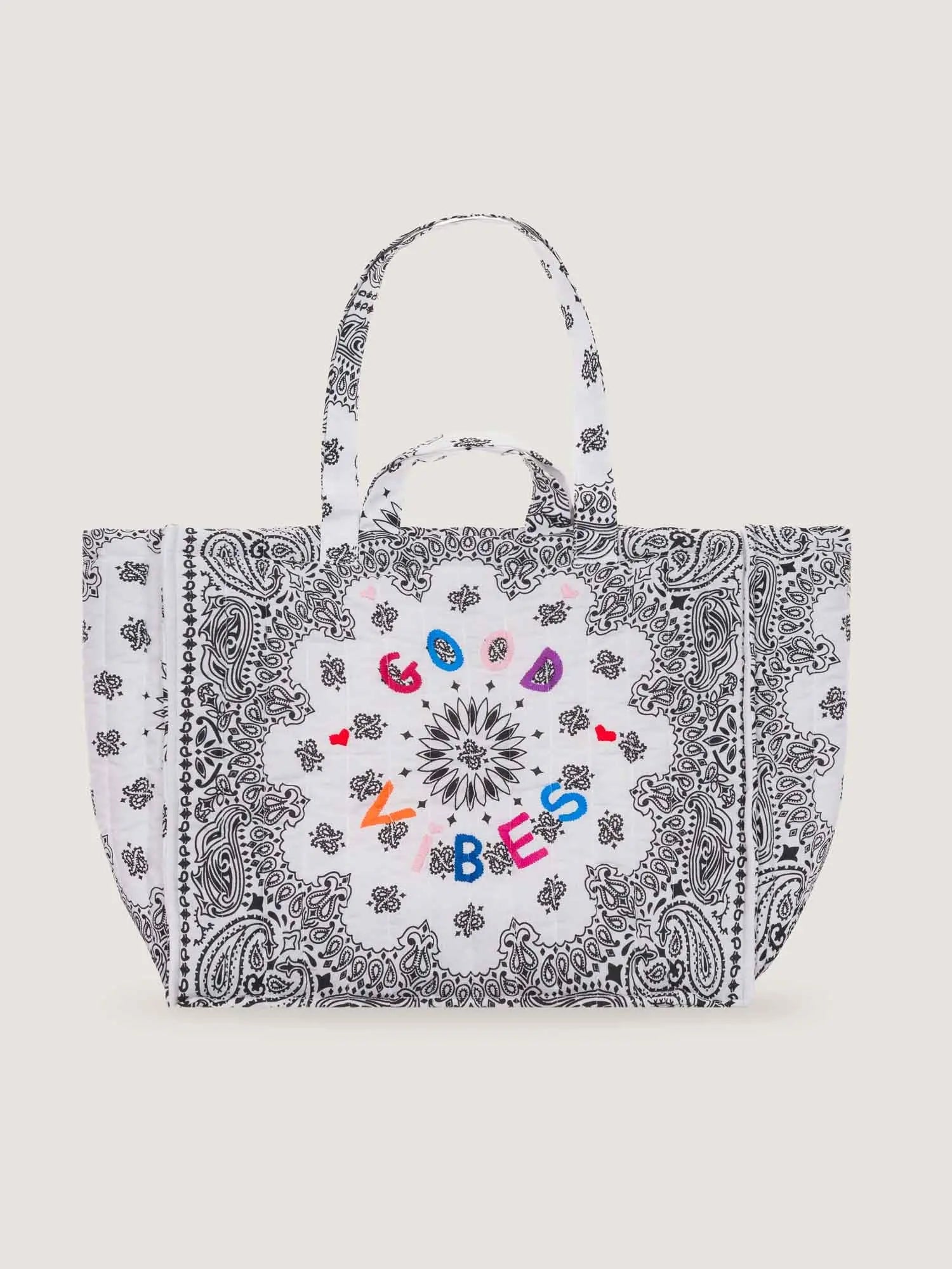 Maxi Cabas Matelassé - GOOD VIBES - All white