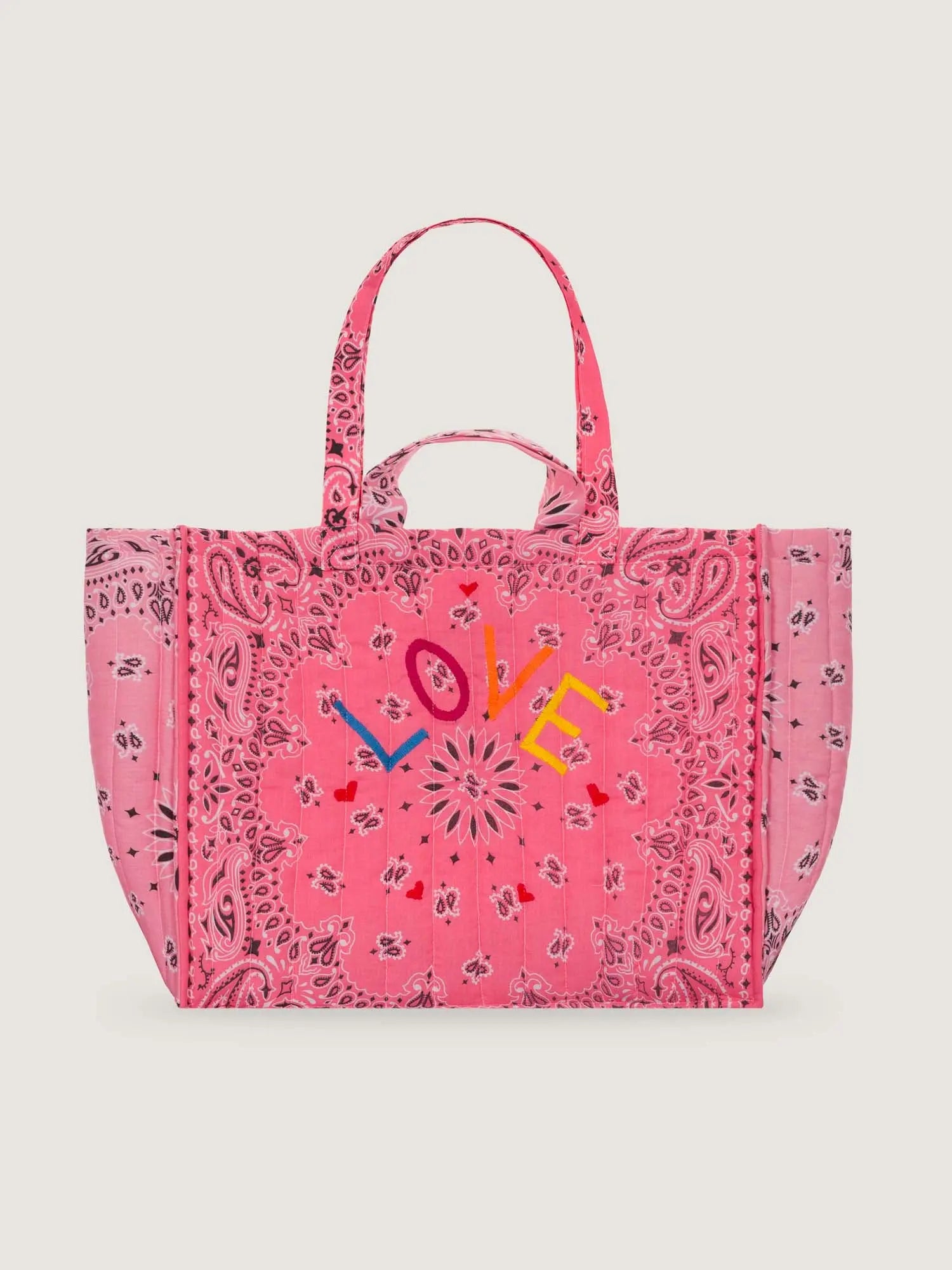 Maxi Cabas Matelassé - LOVE - Strawberry/Pale Pink