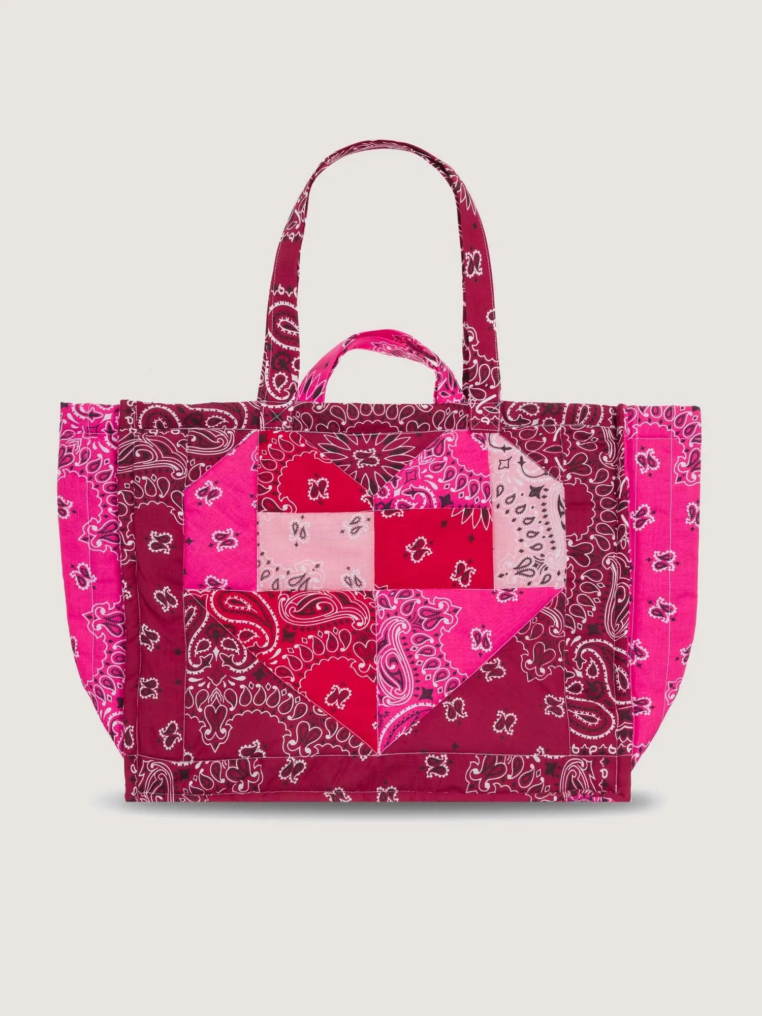 Quilted Maxi Cabas Tote Patchwork - HEART - Butrgundy / Fuschia