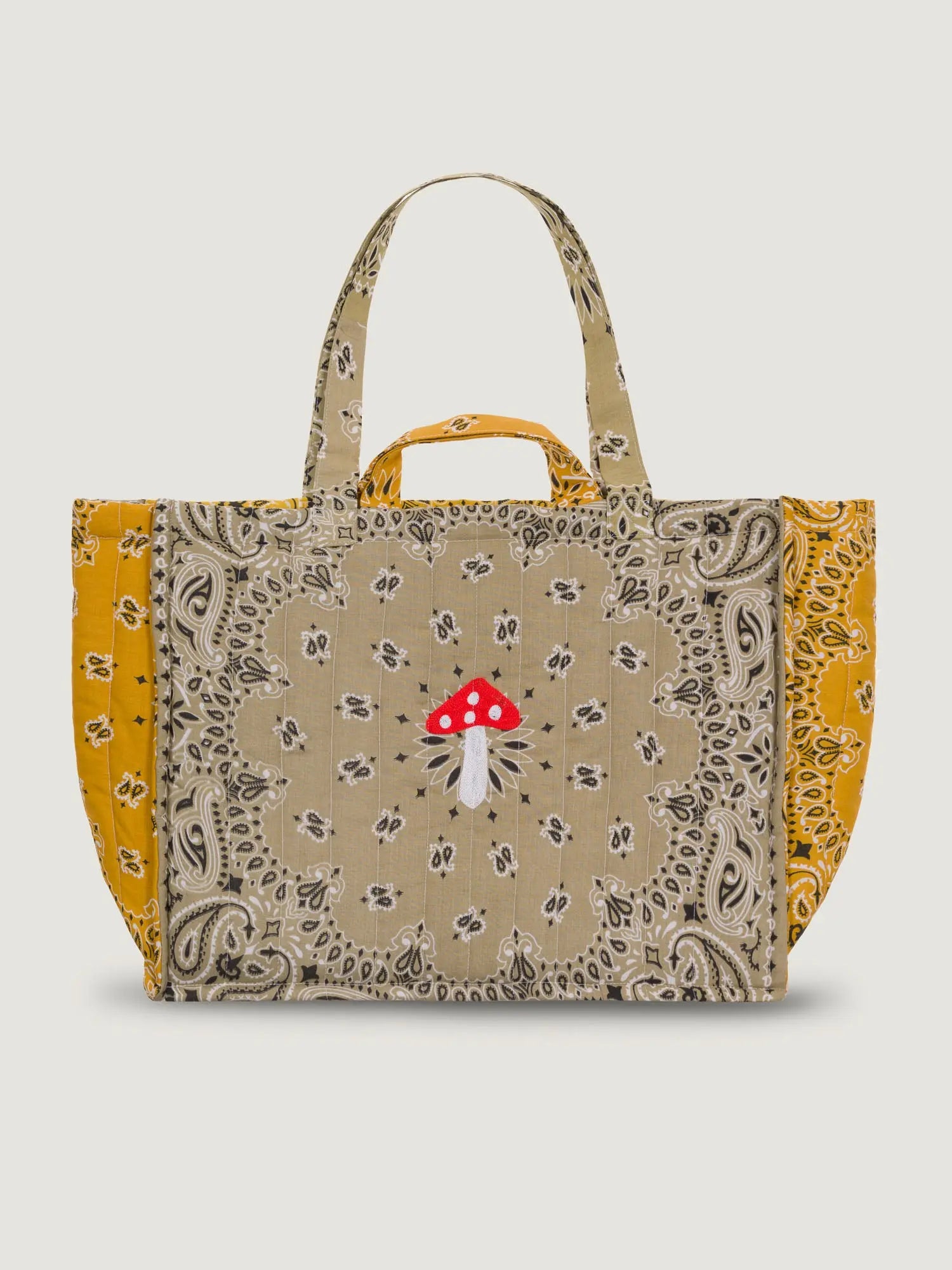 Maxi Quilted Cabas Tote - MUSHROOM - Beige / Mustard