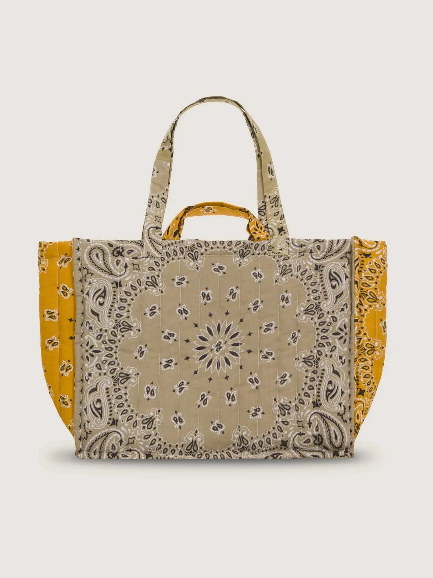 Maxi Quilted Cabas Tote - MUSHROOM - Beige / Mustard