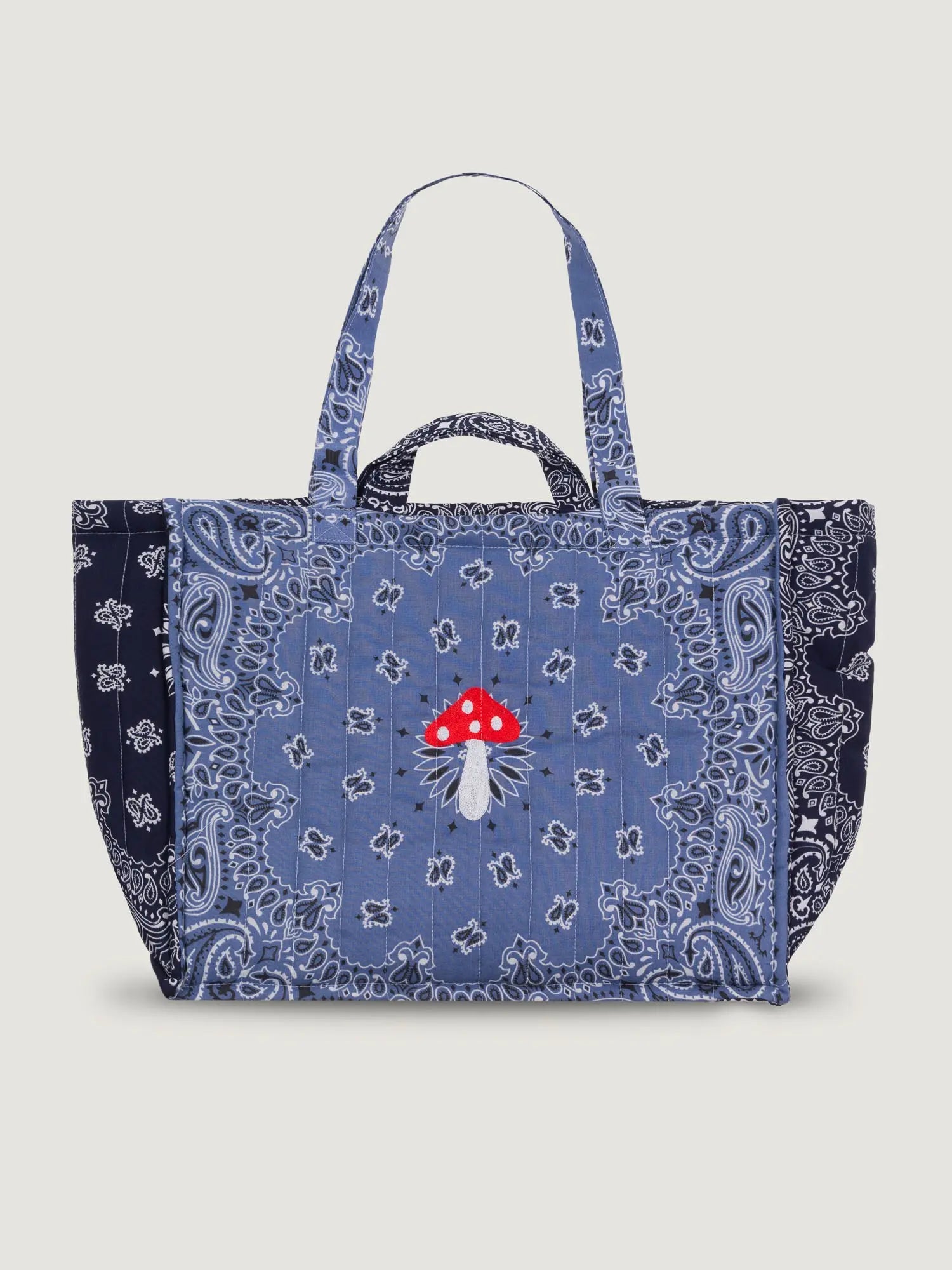 Maxi Quilted Tote Bag - MUSHROOM - Chambray / Navy