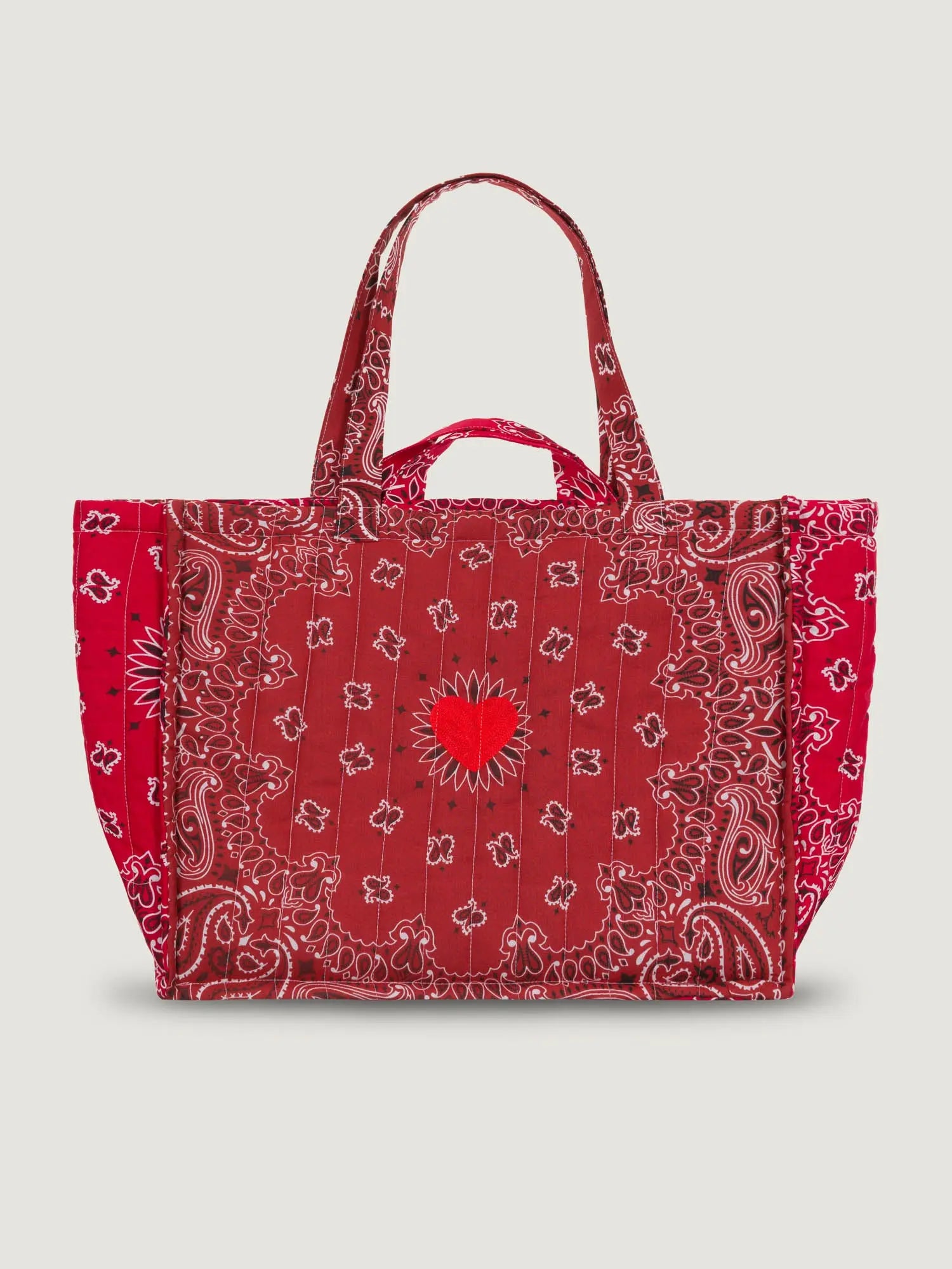 Maxi Quilted Tote Bag - HEART - Vintage Red / Real Red