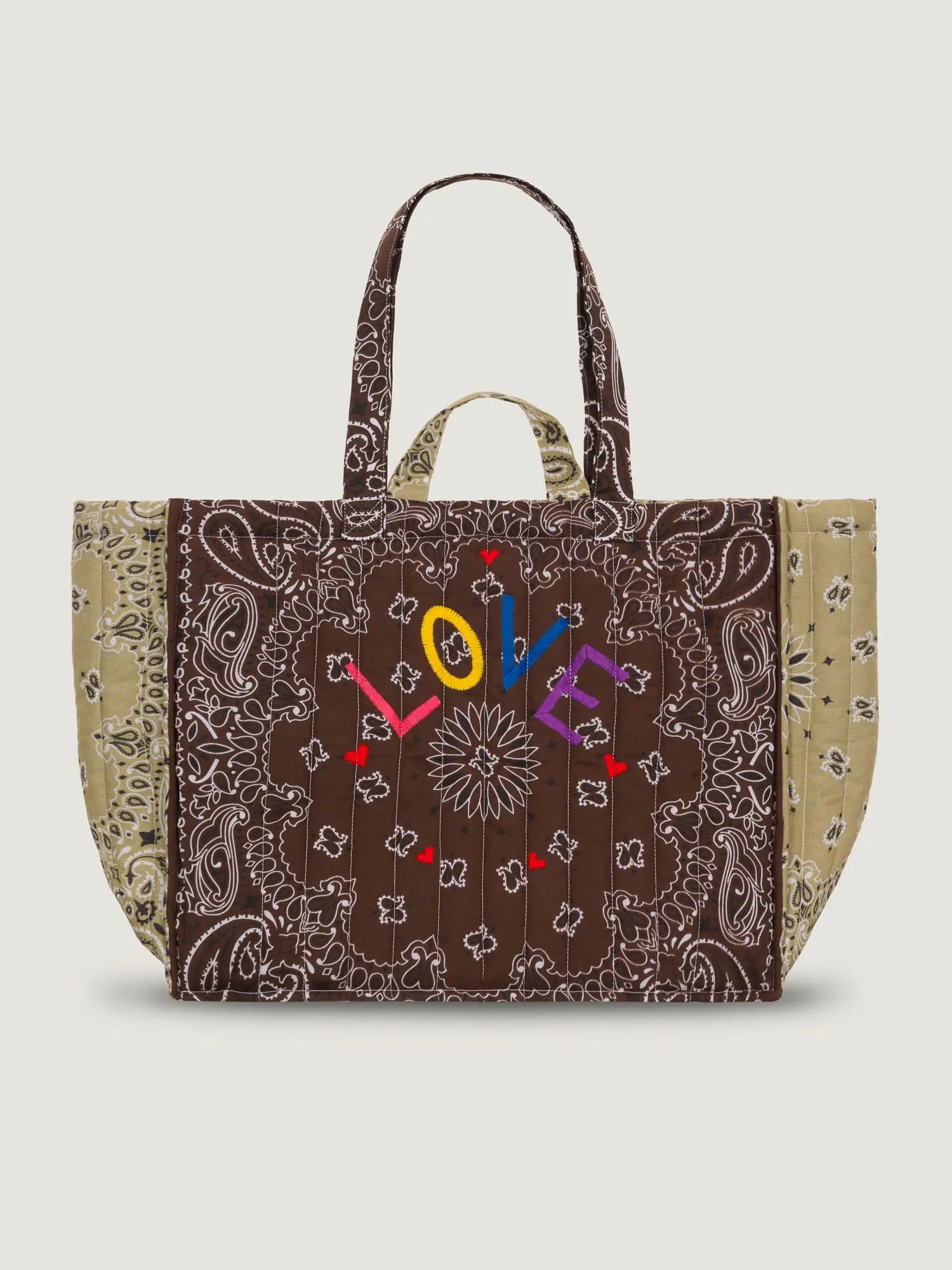 Maxi Quilted Cabas Tote - LOVE - Brown / Beige