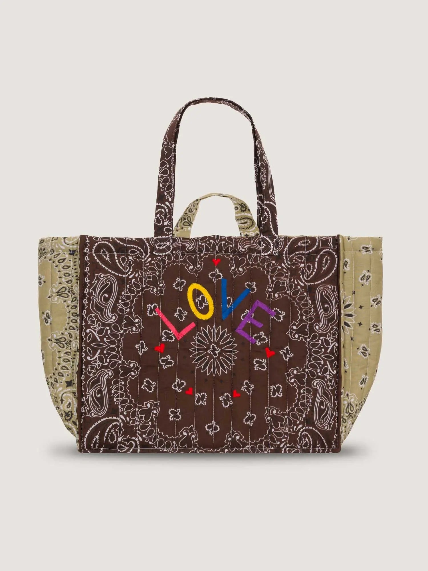 Maxi Cabas Matelassé - LOVE - Marron / Beige